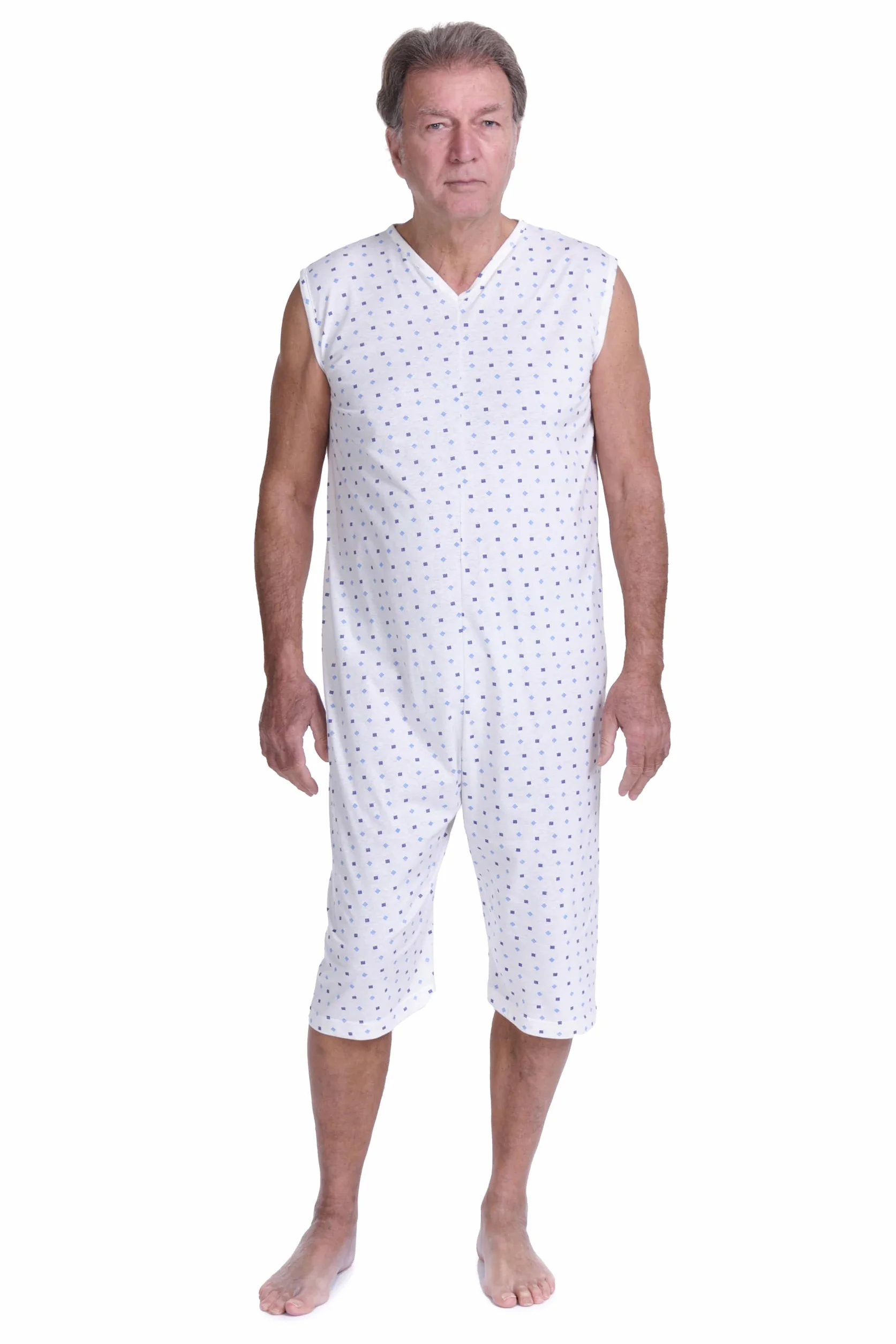 FERRUCCI COMFORT Pijama sanitario sin mangas 100% algodón con cremallera dorso para ancianos incontinencia Alzheimer