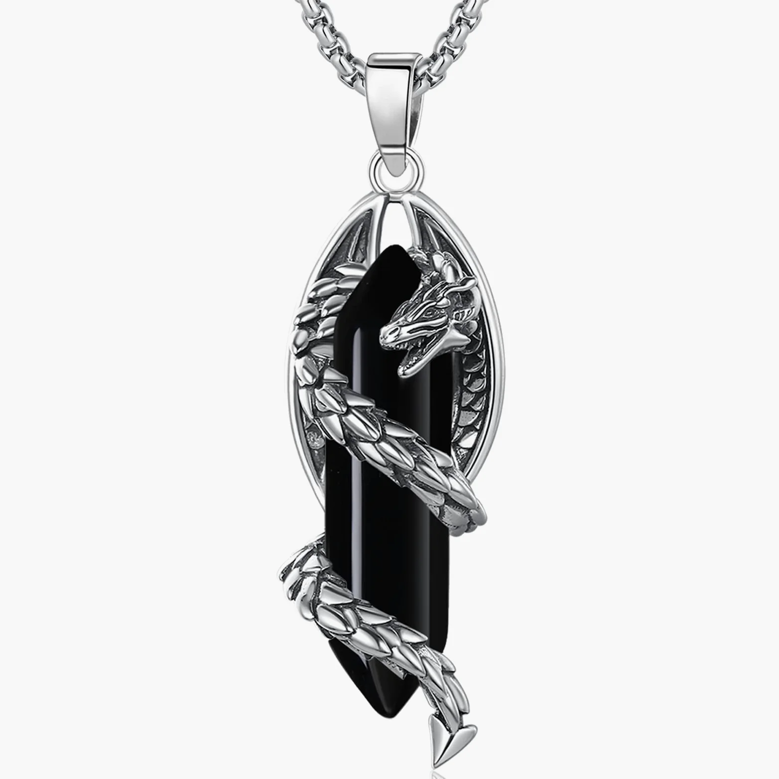 Collares Dragón para Mujer Hombre, Colgantes Cristal Rosa Obsidiana Energía Collar Vikingo Collar the Witcher, Dragón Vintage Joyería, Original Regalo para Hombre Mujer, 51CM+61CM