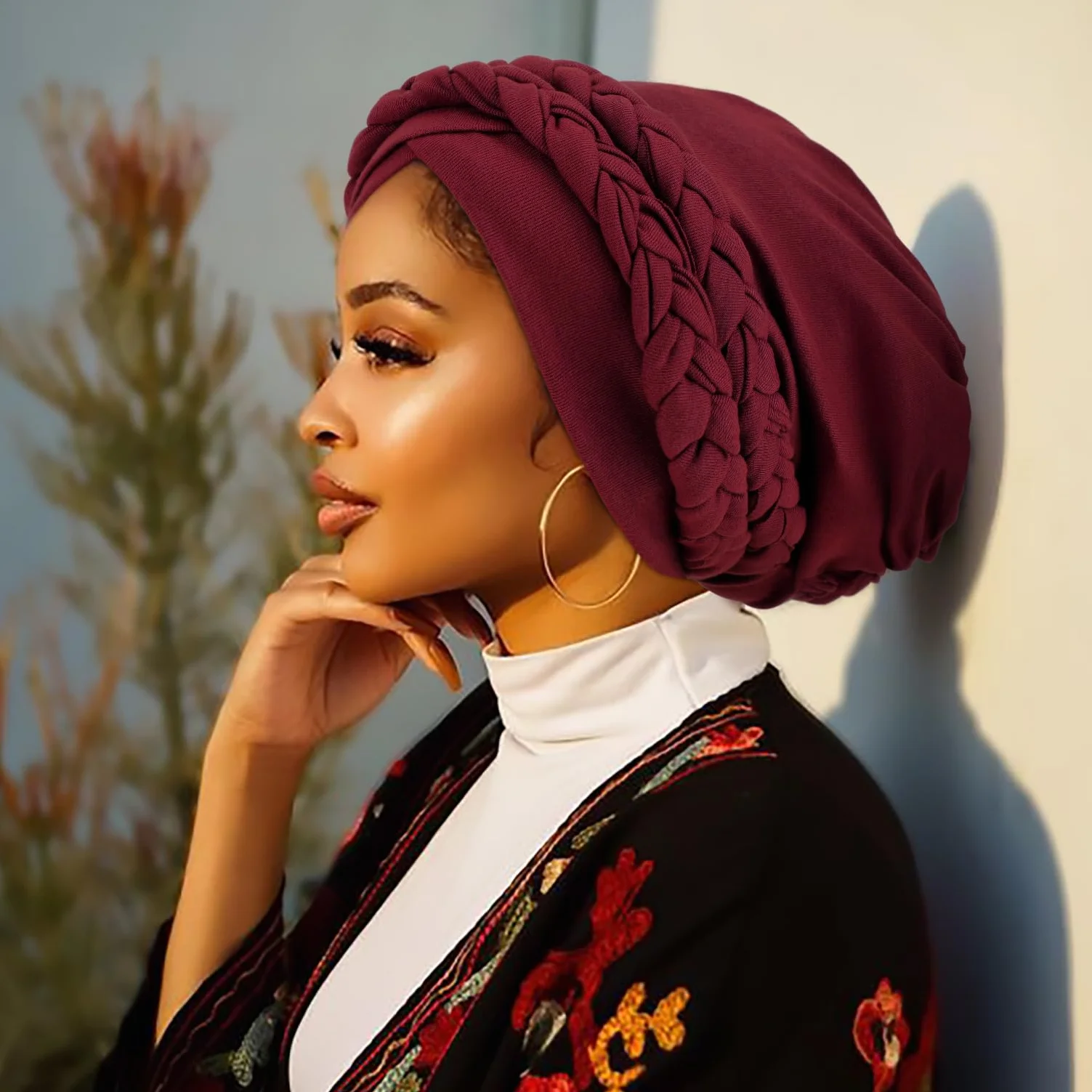 DRESHOW Turbante Africano Doble Preatado Trenzado Envoltura de Cabeza Sombrero Moda Gorro Quimio