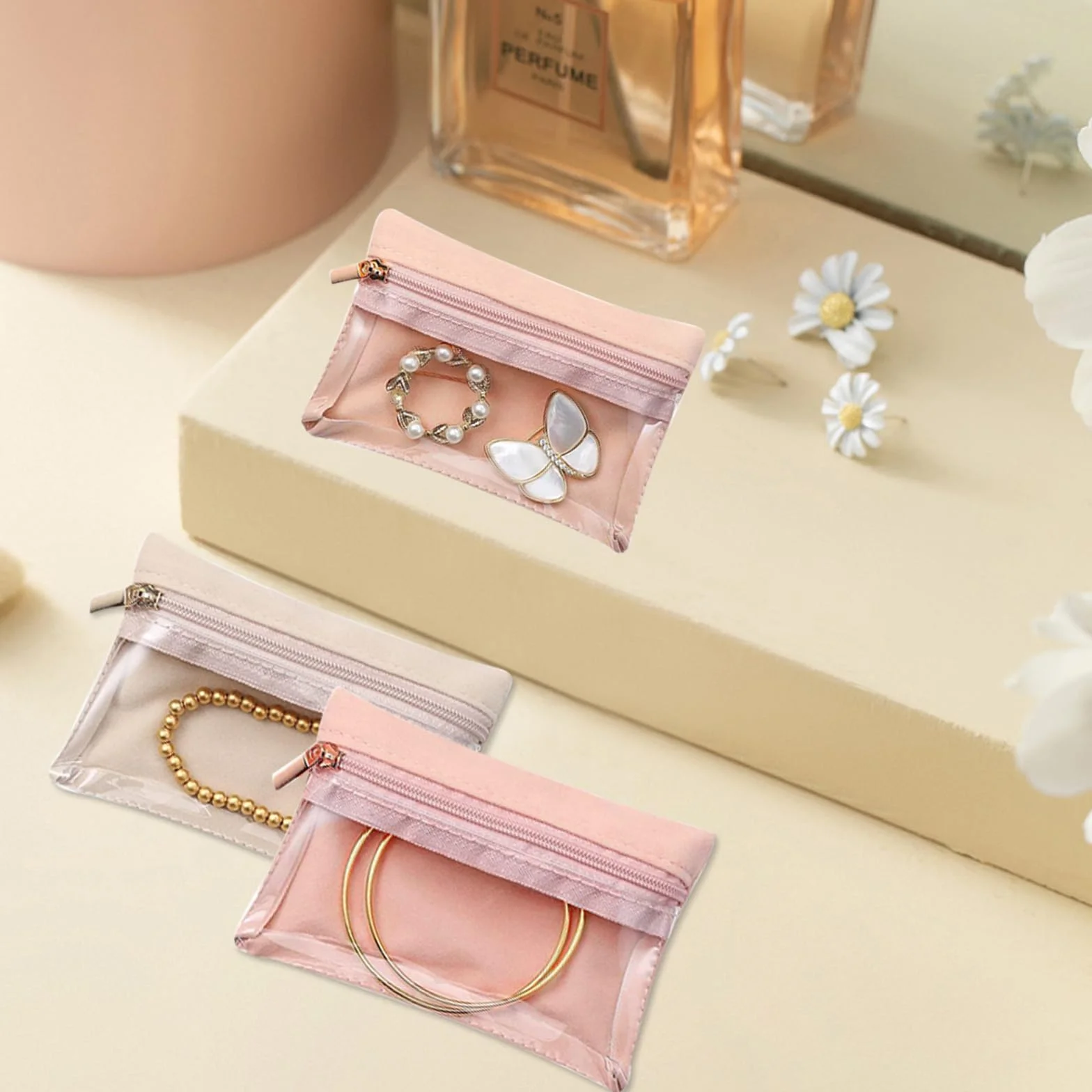 Estuche para Joyería con Bolsillos Transparentes, Portátil Joyero Pequeño, 12 Piezas
