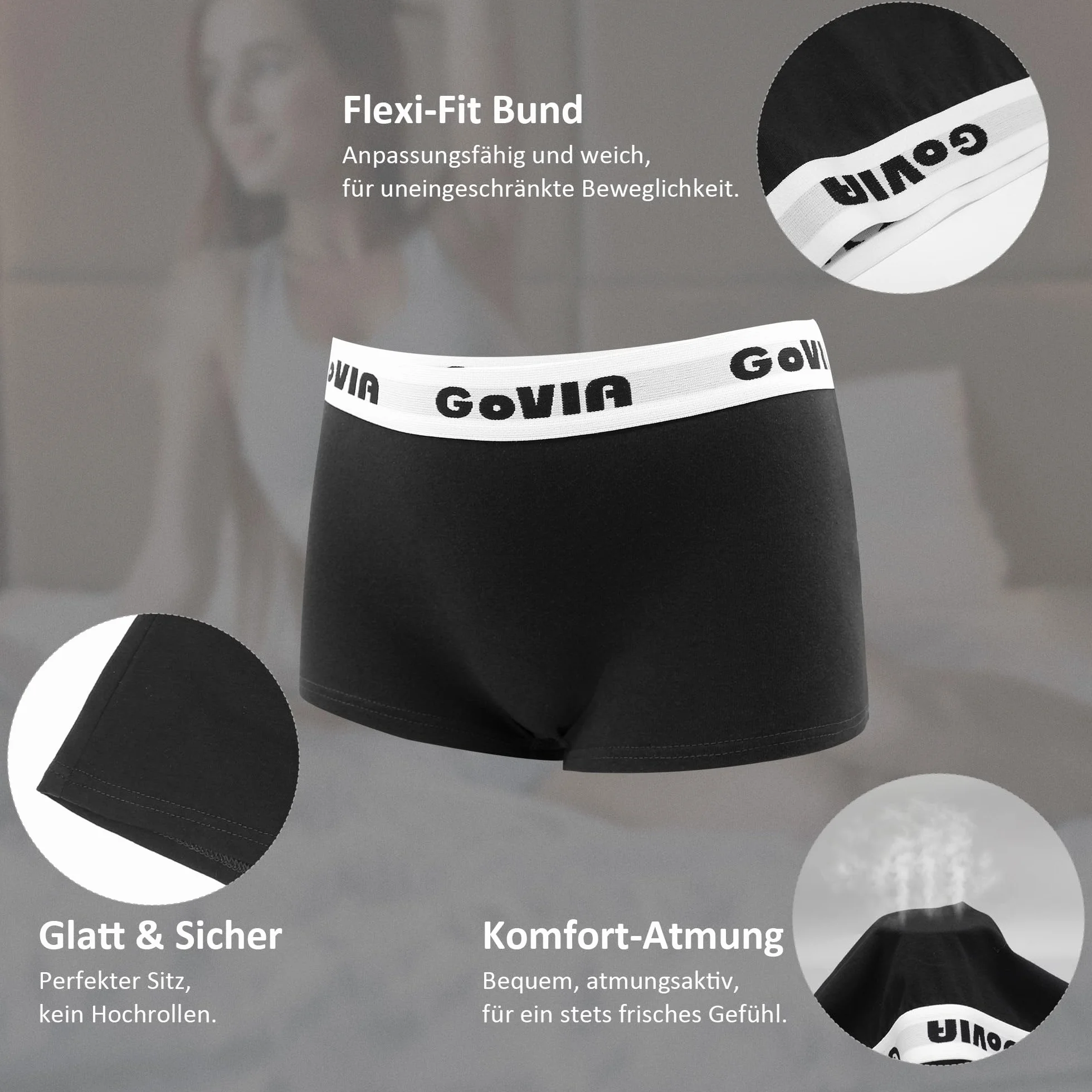 GoVIA Pack de 6 Boxer Mujer Algodon Ropa Interior Transpirable Culotte Suave Tallas S-XL