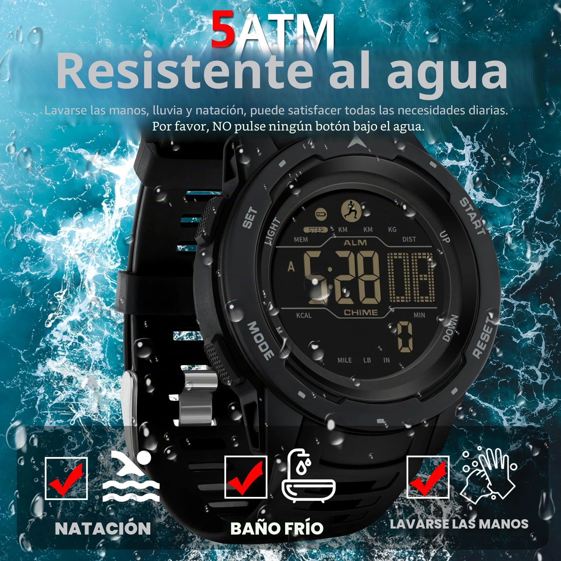 findtime Reloj Digital para Hombre Relojes Militares para Hombres Contador de Pasos y Calorías Podómetro Cronómetro Alarma Multifunción Retroiluminación LED 5ATM Resistente al Agua Reloj para Hombres