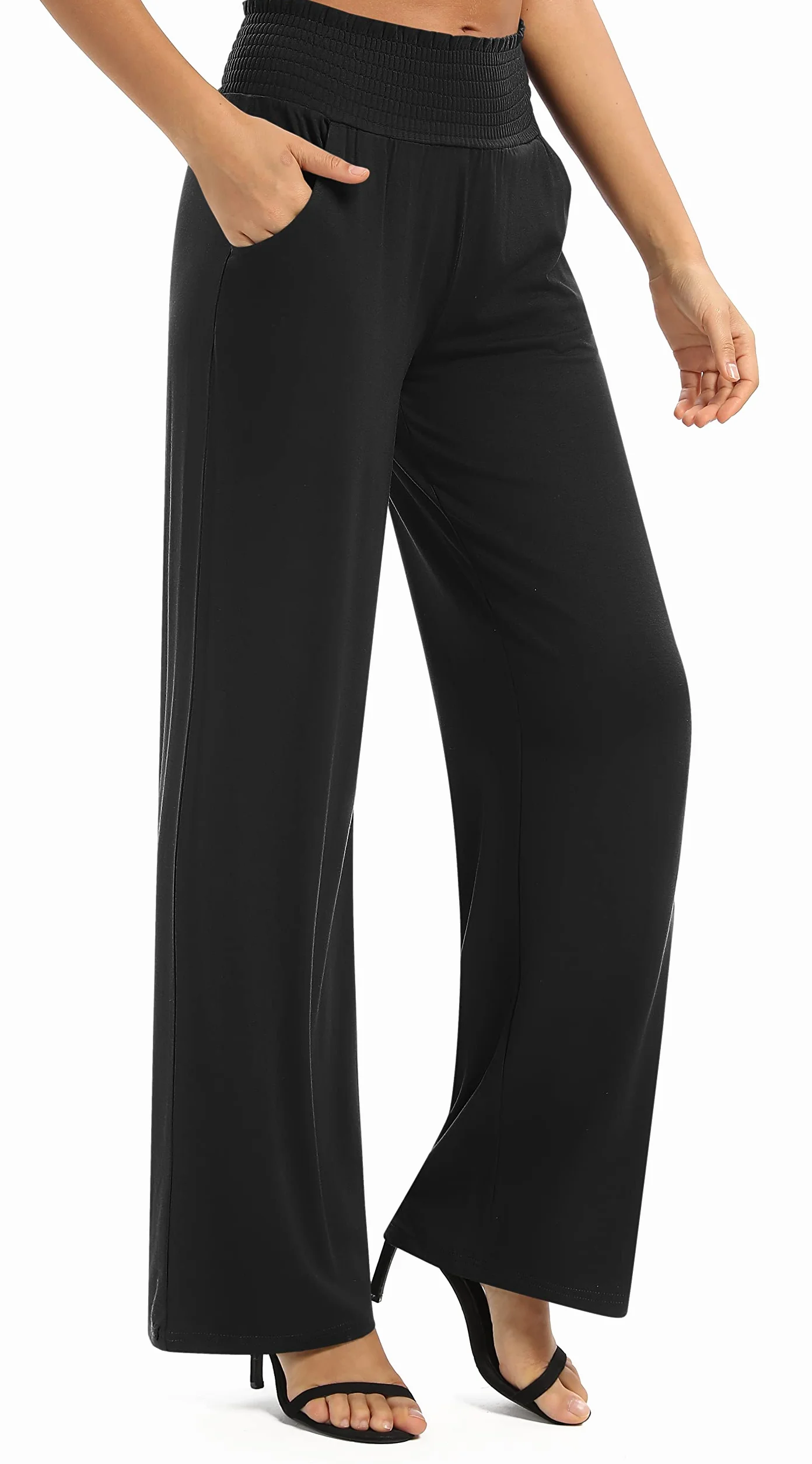 Pantalones Palazzo Pierna Ancha Elástico Cintura Yoga Mujer