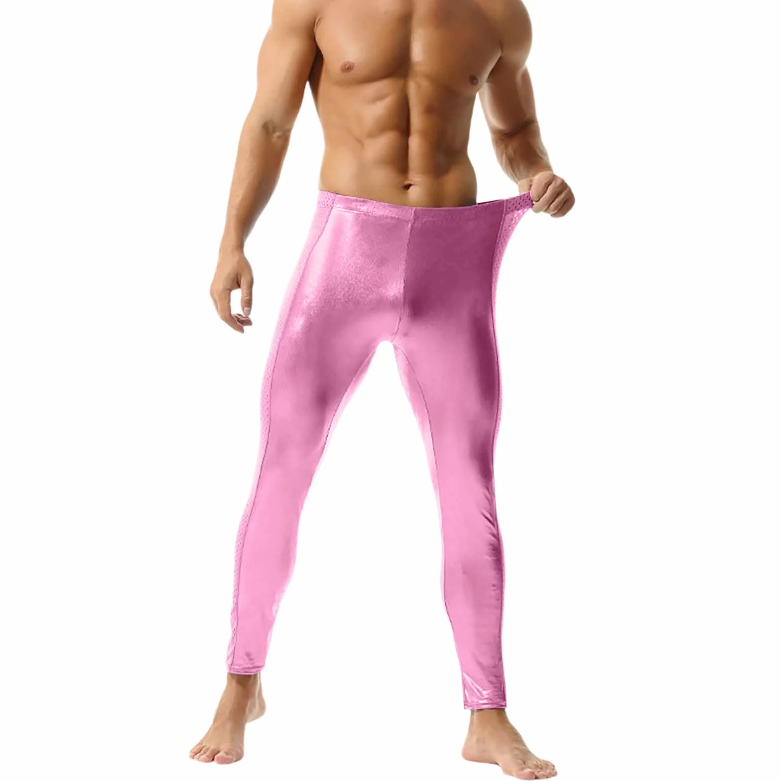 Leggings de Piel Sintética Metalizados para Hombres - Pantalones Ajustados Ropa de Club