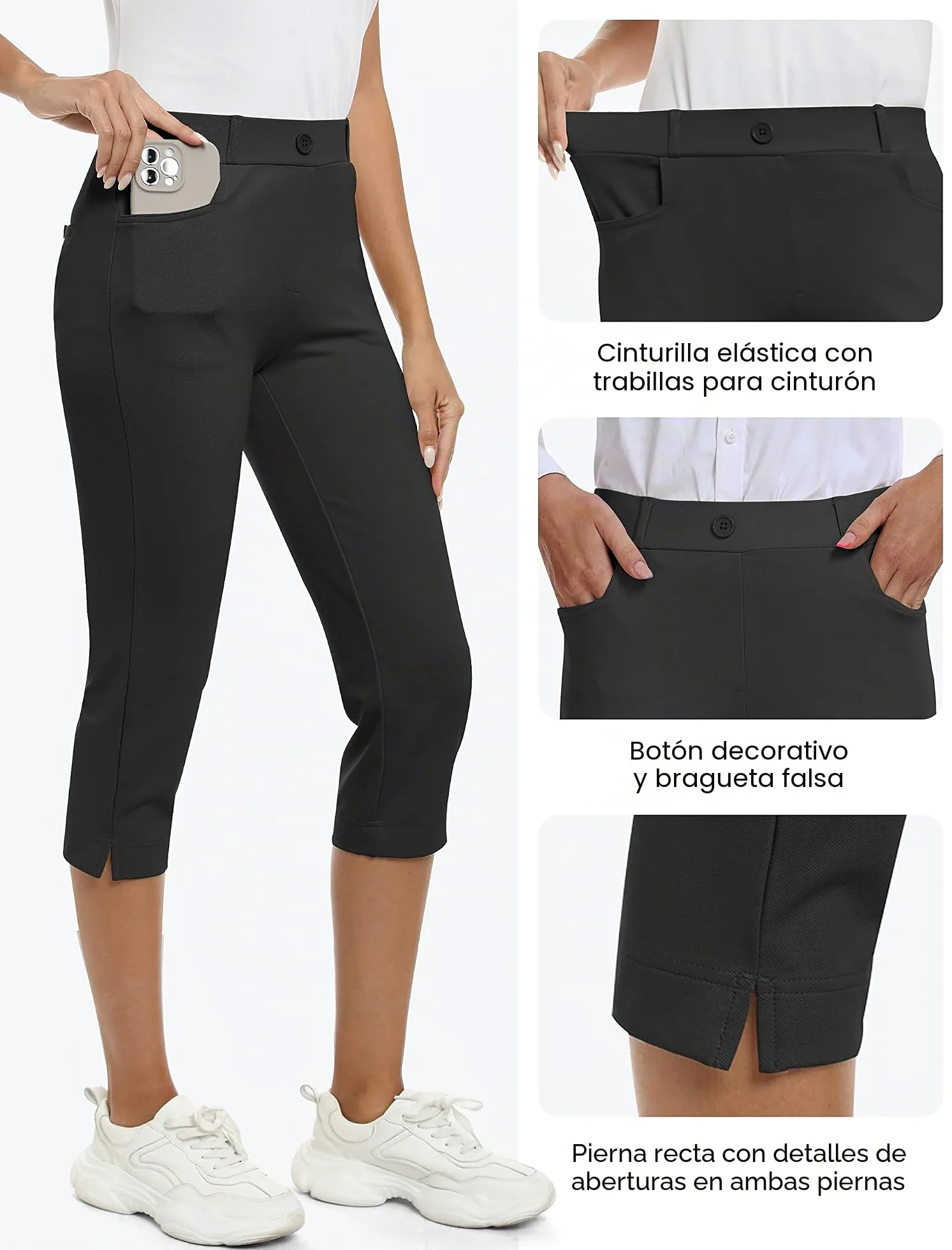 Pantalones de Capri para Mujer Cintura Alta Oficina Trabajo Negocios Casual Yoga Leggings Verano Pantalones con Bolsillos