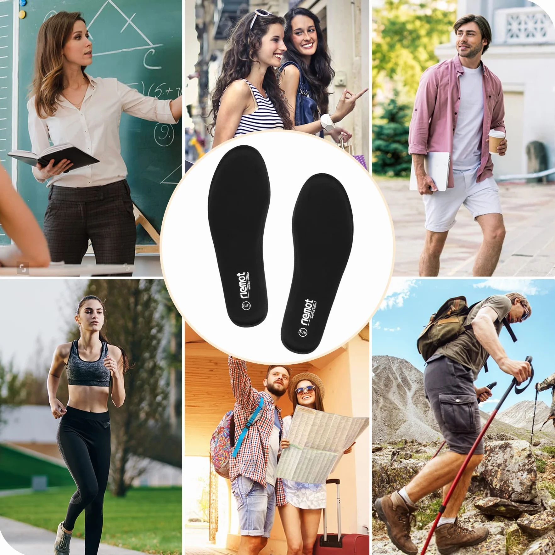 Riemot Plantillas Memory Foam para Zapatos Hombre Mujer Absorción Impacto Amortiguación Suela Confort