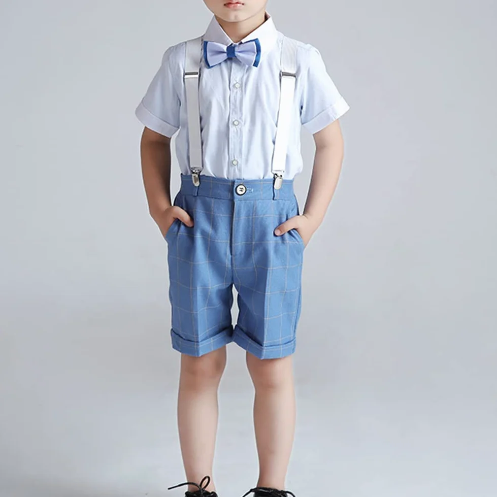 Traje Conjunto de Bebés Niños para Bautizo Comunión,Elegante Niño Pequeño Traje Formal de Bodas de Fiesta,Conjuntos de Top y Pantalónes Camisa Chaleco Pantalones Cortos Verano Ropa para Chicos