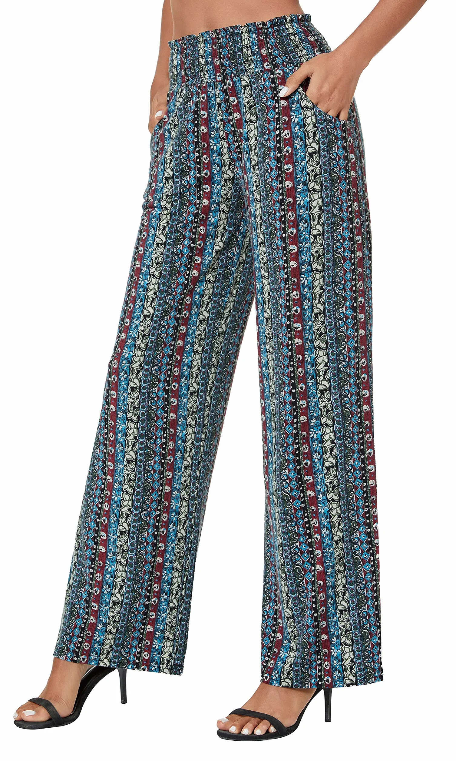 Casual Pierna Recta Boho Yoga Pantalones Cintura Elástica con Bolsillos