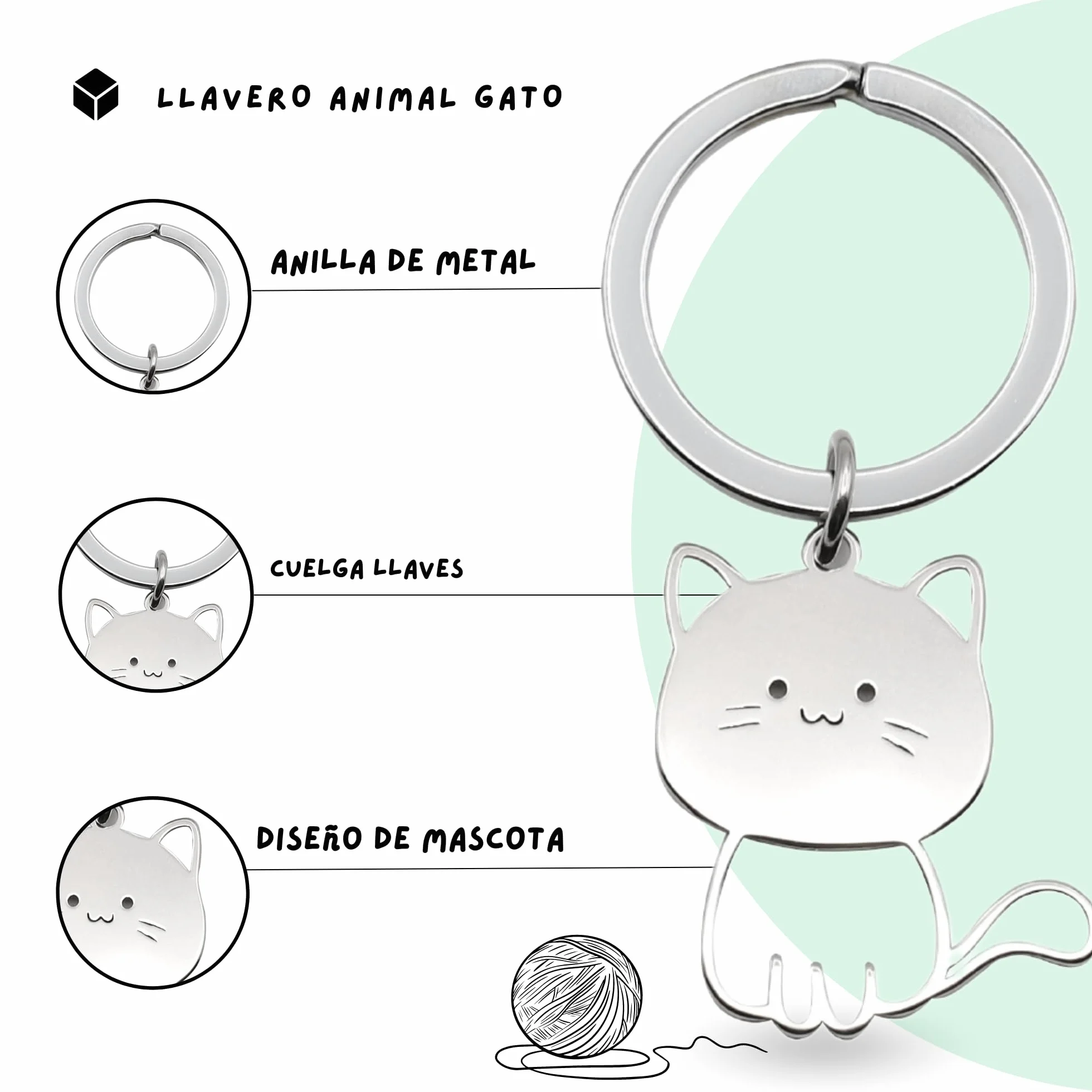 Llavero metálico gato 3 cm Acabado brillante