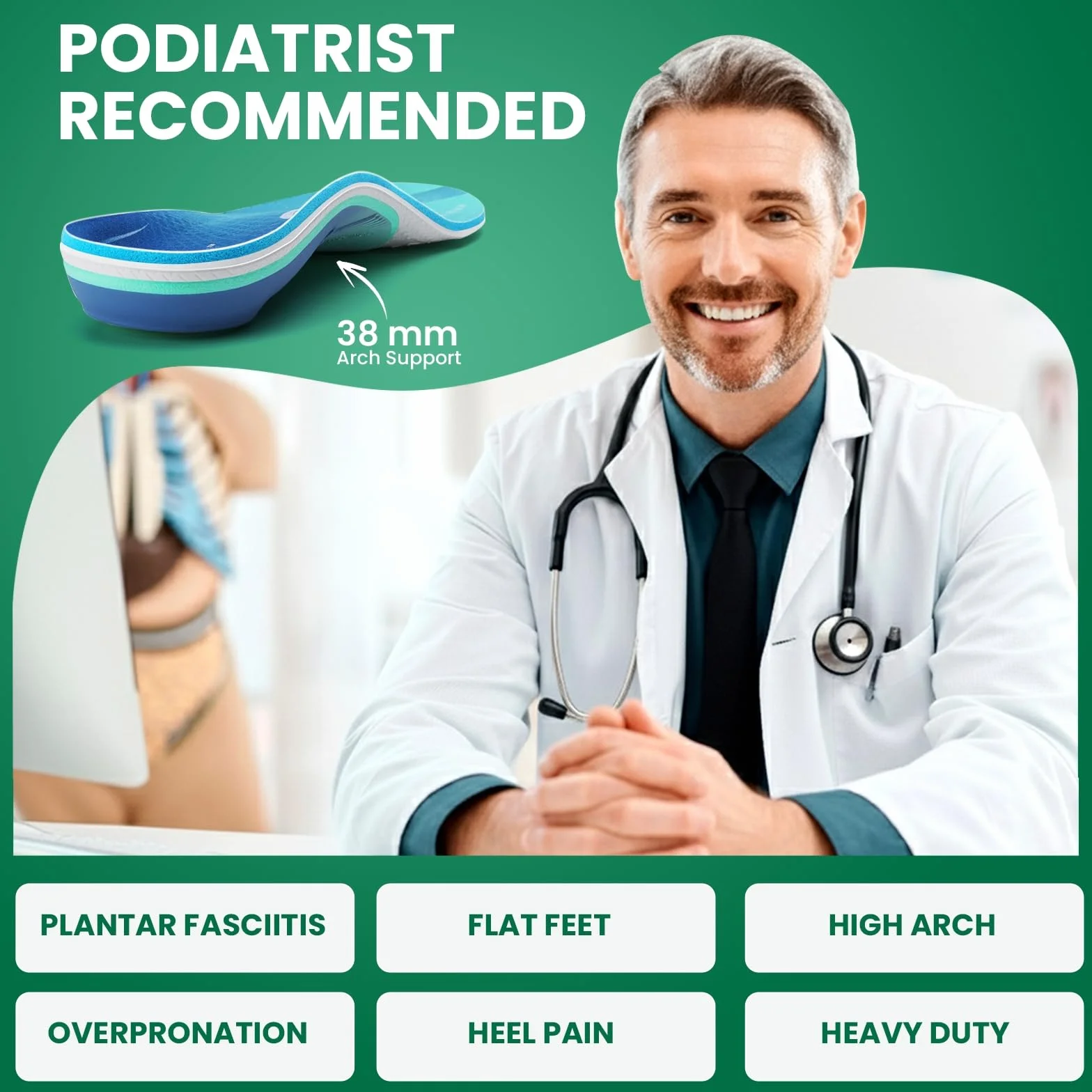 Plantillas Ortopédicas PCSsole Modelo Mejorado con Almohadilla de Bagazo - Soporte para Fascitis Plantar, Pie Plano y Talalgia