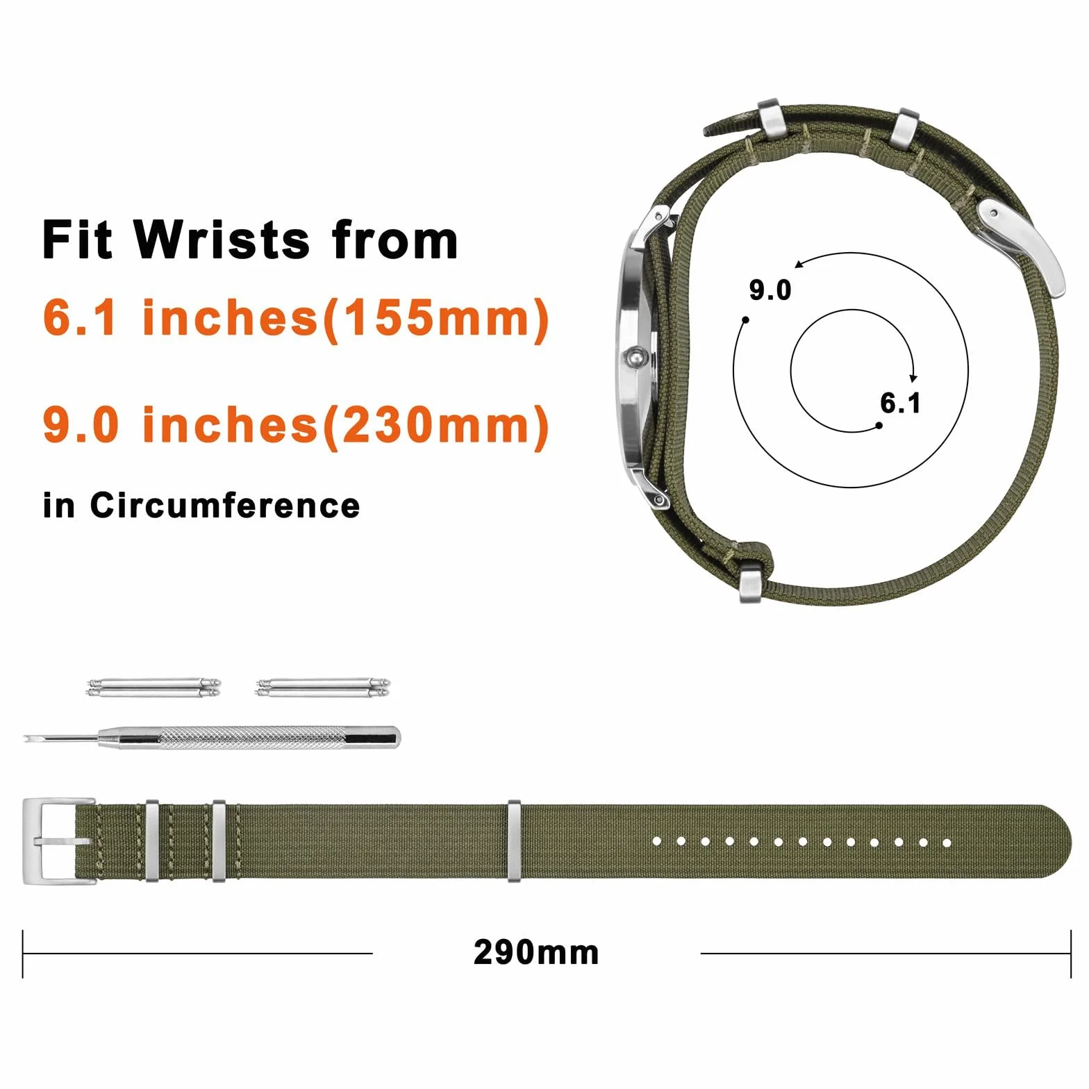 ANNEFIT Correas de Reloj de Nailon con Hebilla de Acero Inoxidable 16mm 18mm 20mm 22mm