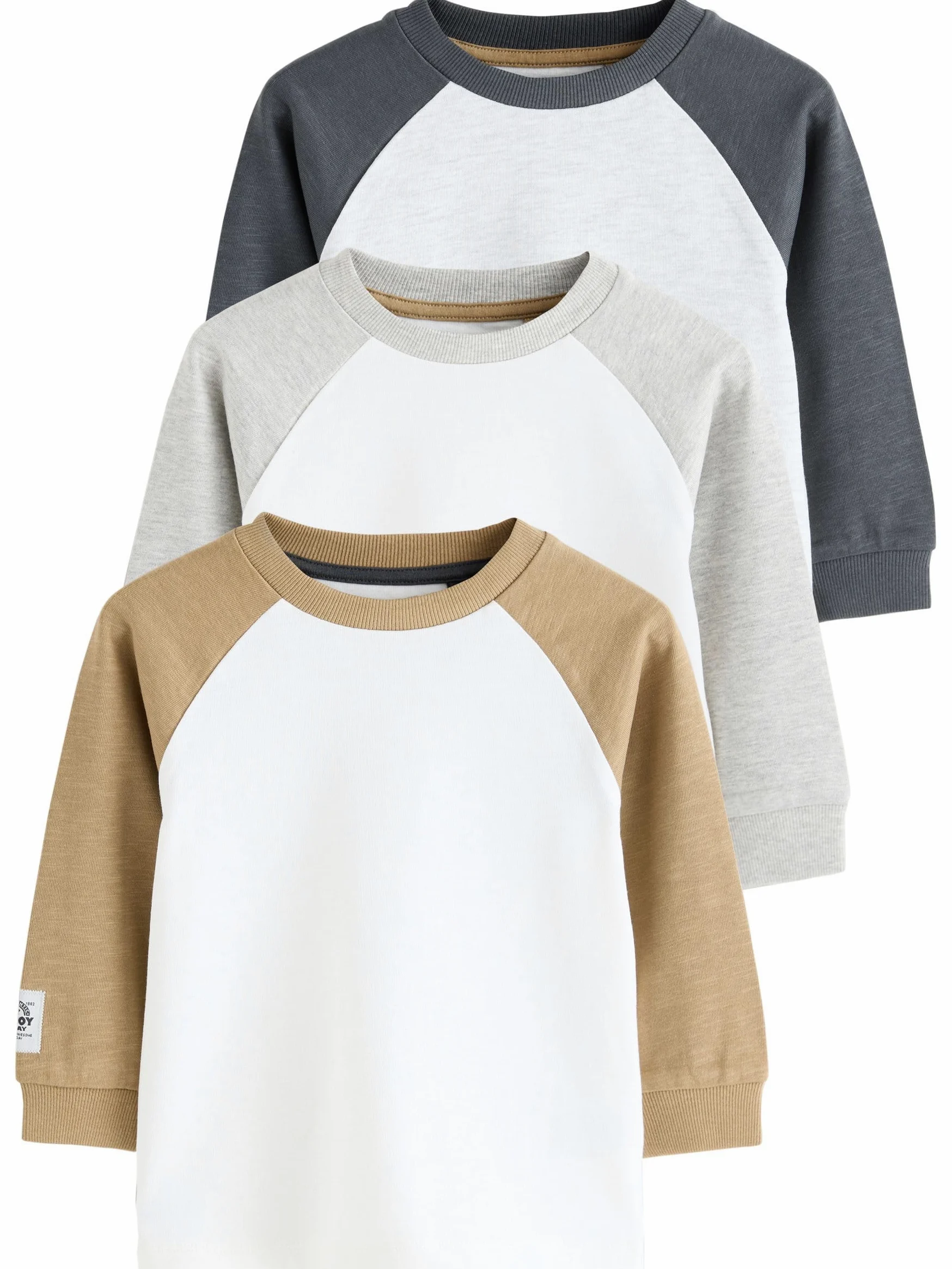 NEXT Niños Pack de 3 Camisetas de Manga raglán Larga