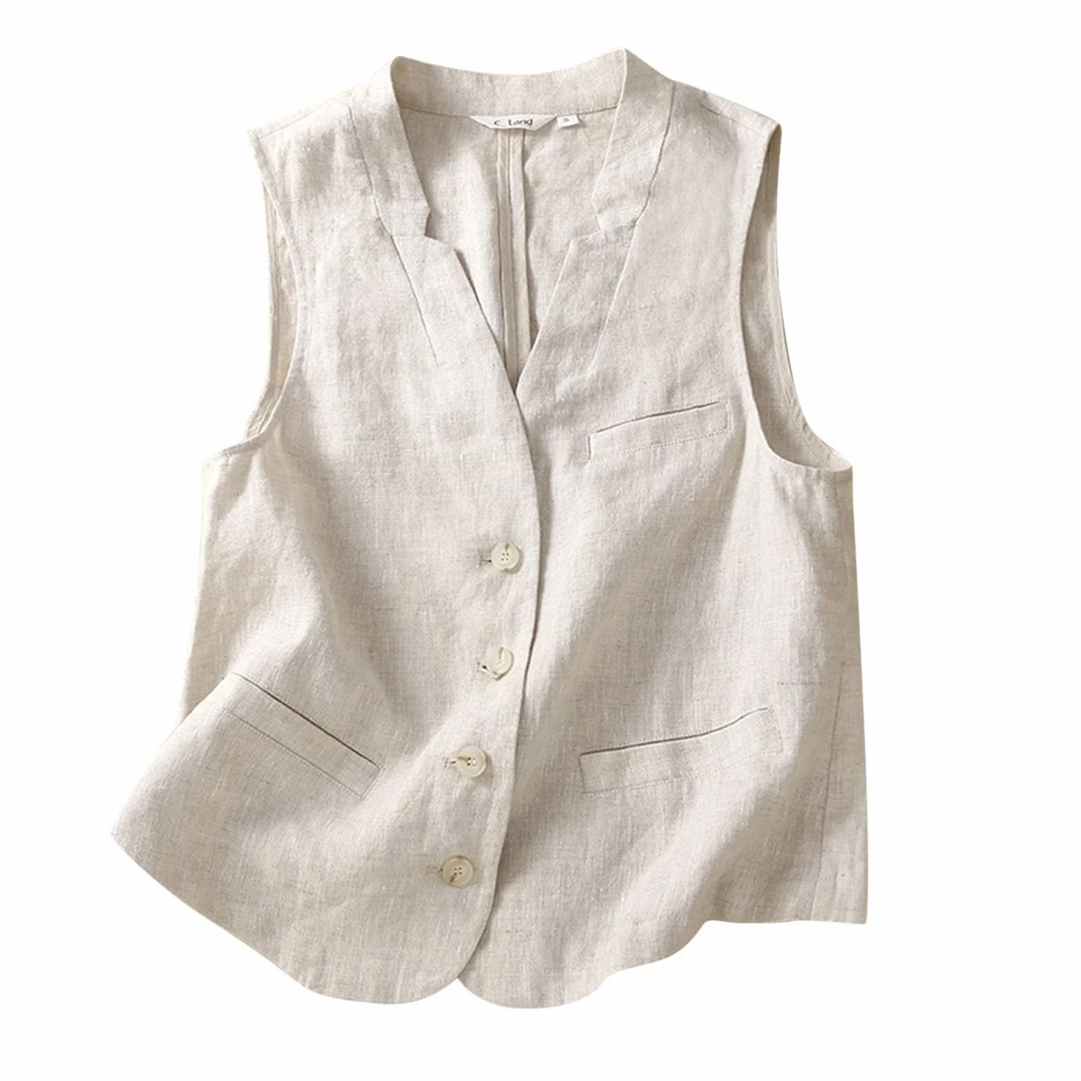 Chaleco de lino y algodón para mujer cuello en V cárdigan exterior casual