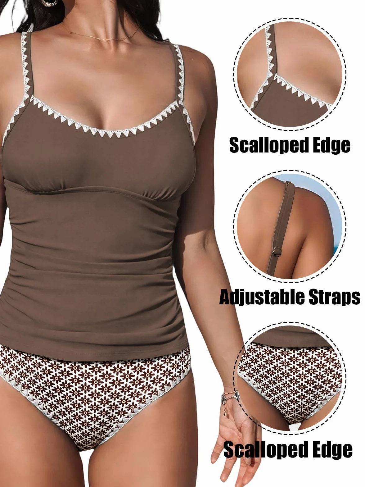 Bañadores Mujer 2 Piezas Tankini Push up Cuello en V Talle Alto Conjunto