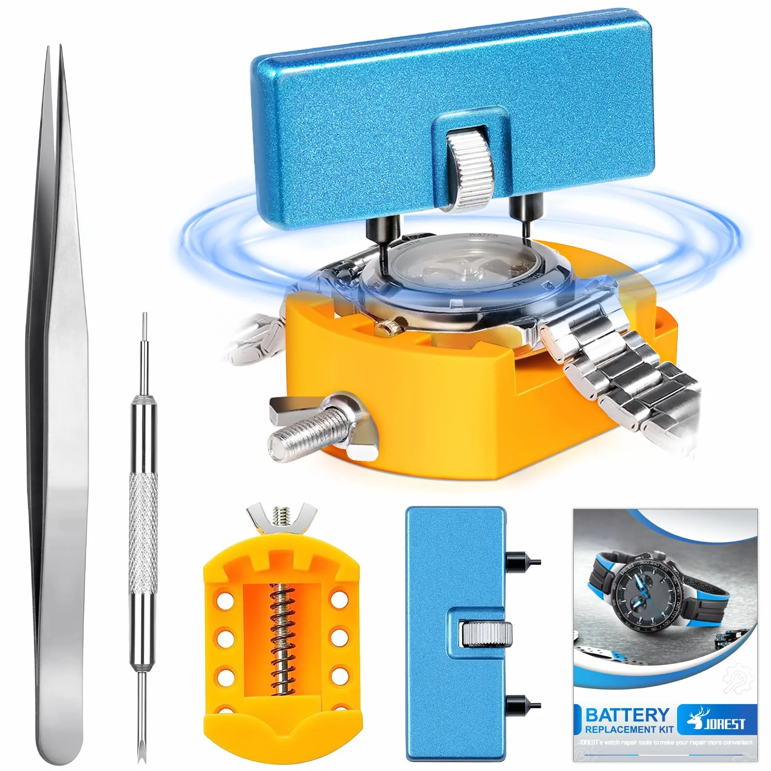 JOREST Herramienta Cambiar Pilas Reloj, Abrir Relojes, Soporte Caja, Pinzas