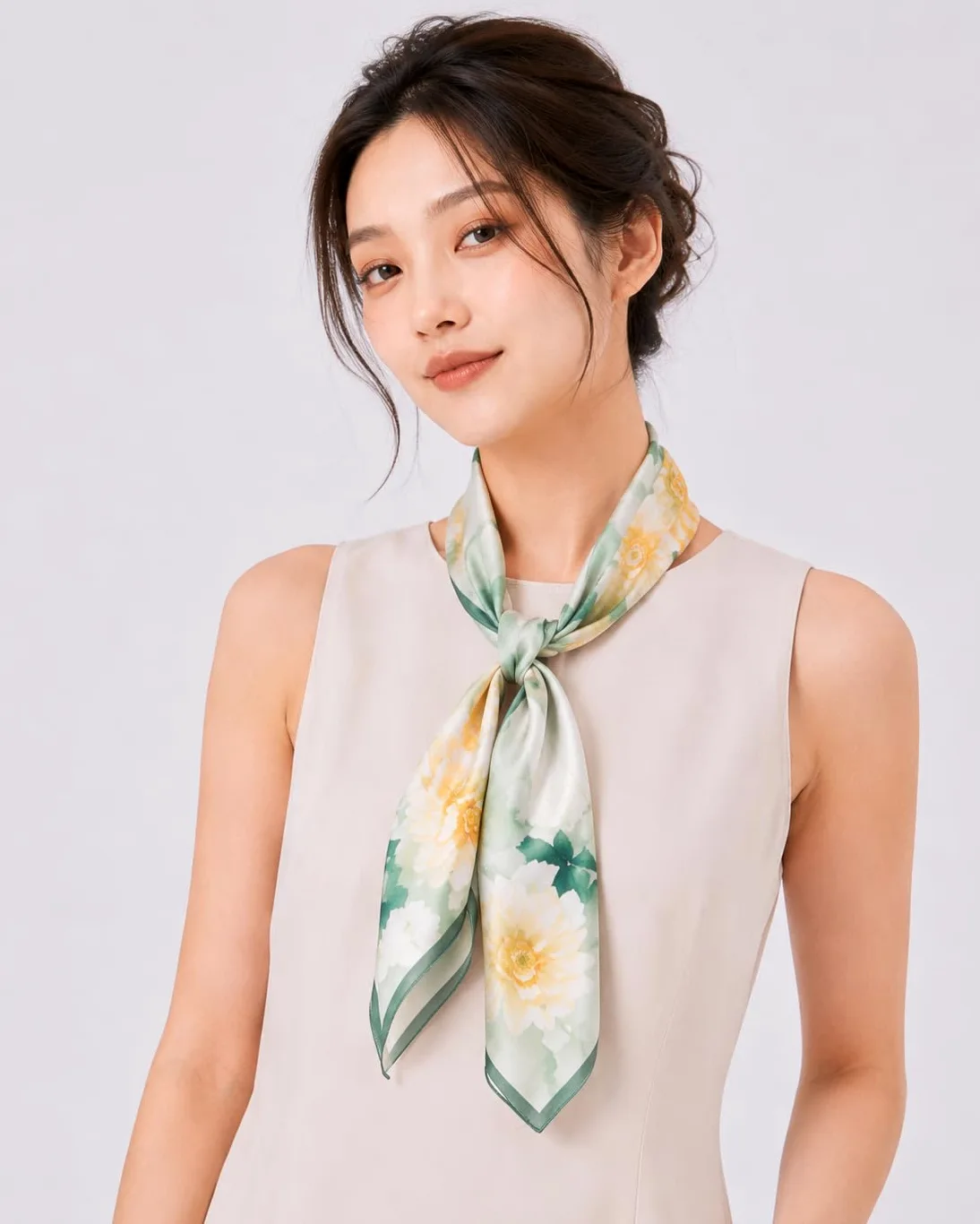 Pañuelo cuadrado mujer 100% seda de morera estampado, 88 x 88 cm | Pañuelo para pelo, cabeza y cuello, top bandeau, fajín y chal