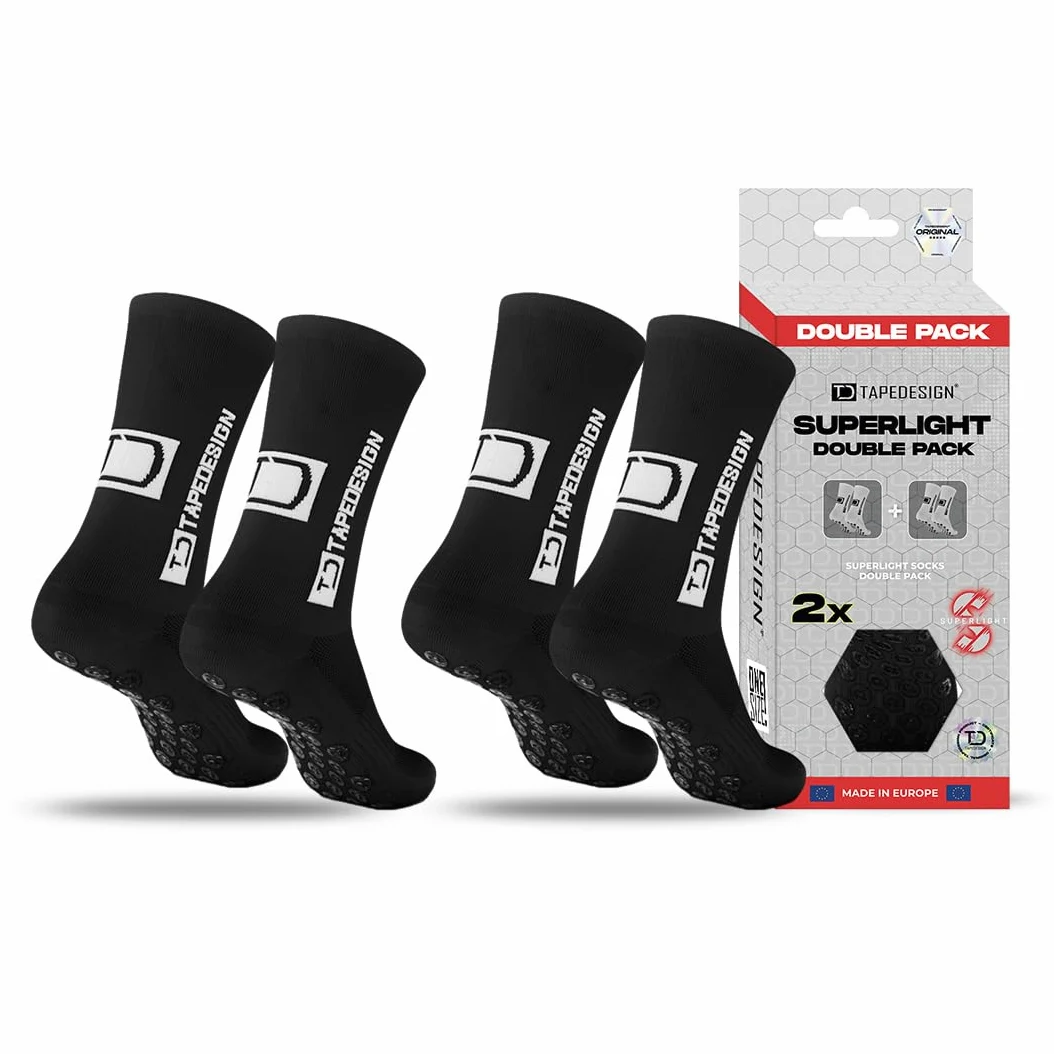 Tapedesign Paquete doble de calcetines superligeros – 2 pares de calcetines ultraligeros para fútbol y deportes – Super delgados y elásticos – Antideslizantes en los zapatos – Máximo agarre y