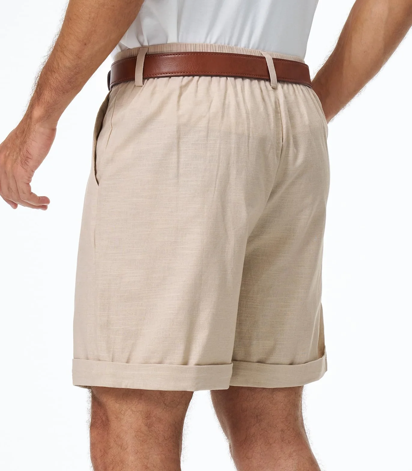 Pantalones Cortos de Algodón y Lino Bermudas Hombre Verano Chinos Clásico con Bolsillo