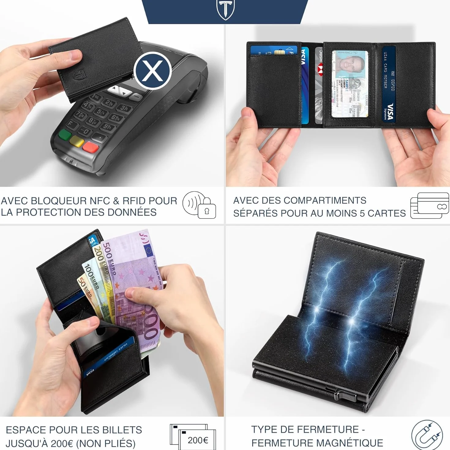 TEEHON Cartera Hombre Cuero Tarjetero Bloqueo RFID Pequeño Crédito Billetes Monedas Caja Regalo