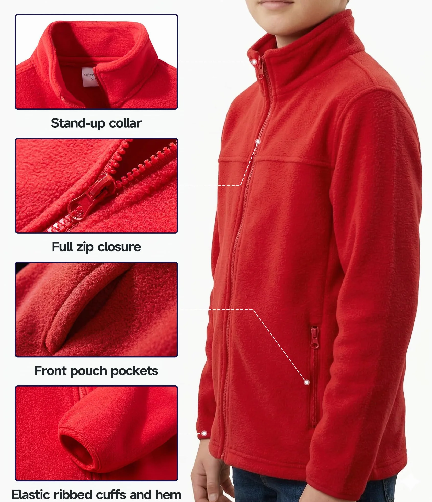 Spring&Gege Chaqueta de forro polar con cremallera completa para niños