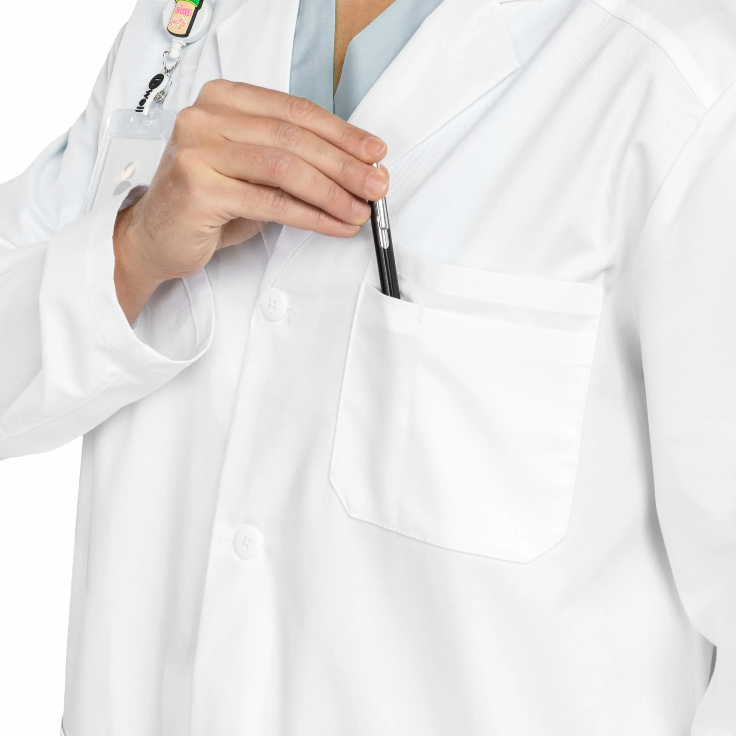 B-well LEONARDO Bata de laboratorio para hombre – Bata médica transpirable con elástico, bolsillos y correa