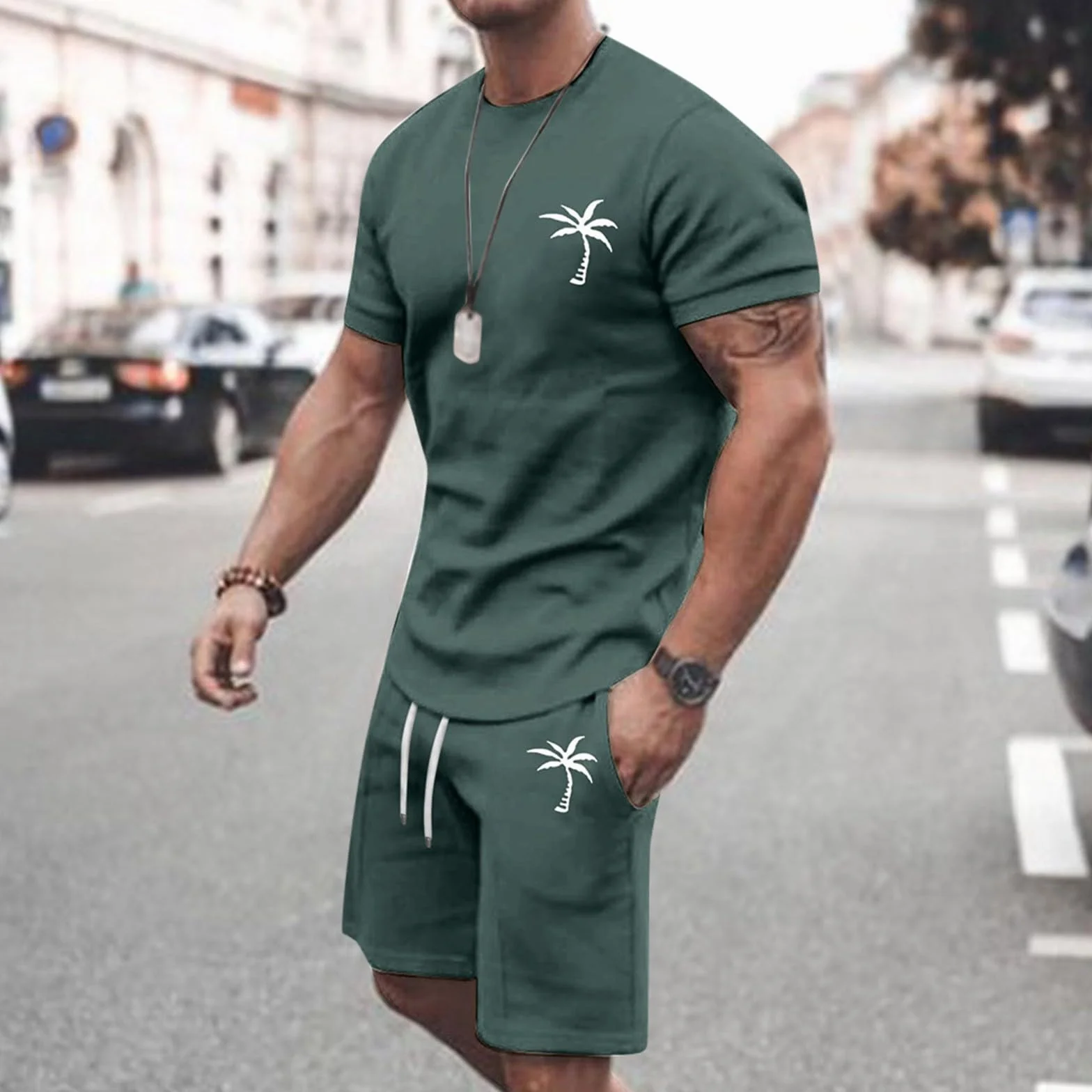 Chándal para hombre conjunto camiseta y pantalón corto deporte verano