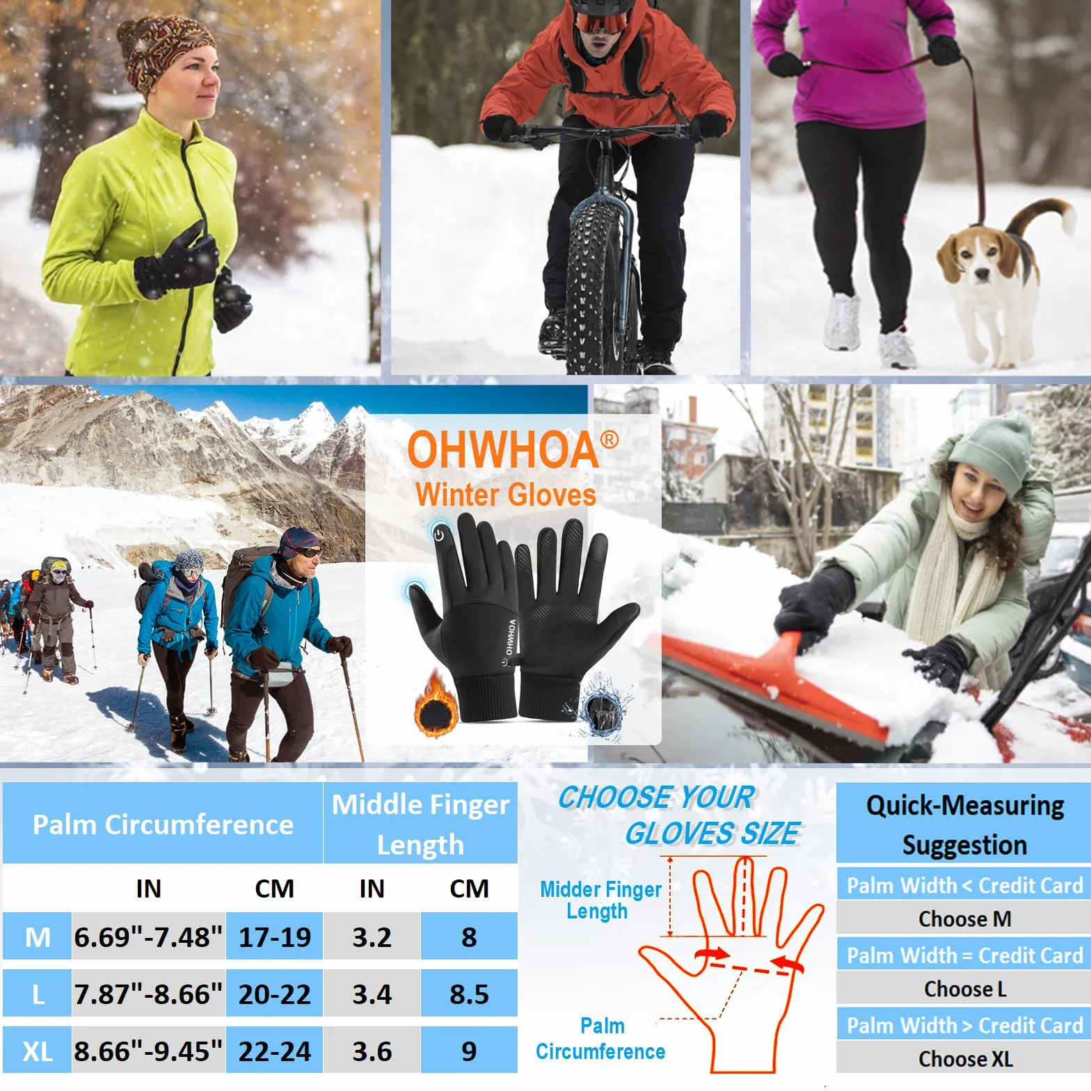 Guantes Invierno Impermeables Térmicos Pantalla Táctil para Moto Ciclismo Esquiar Hombre Mujer