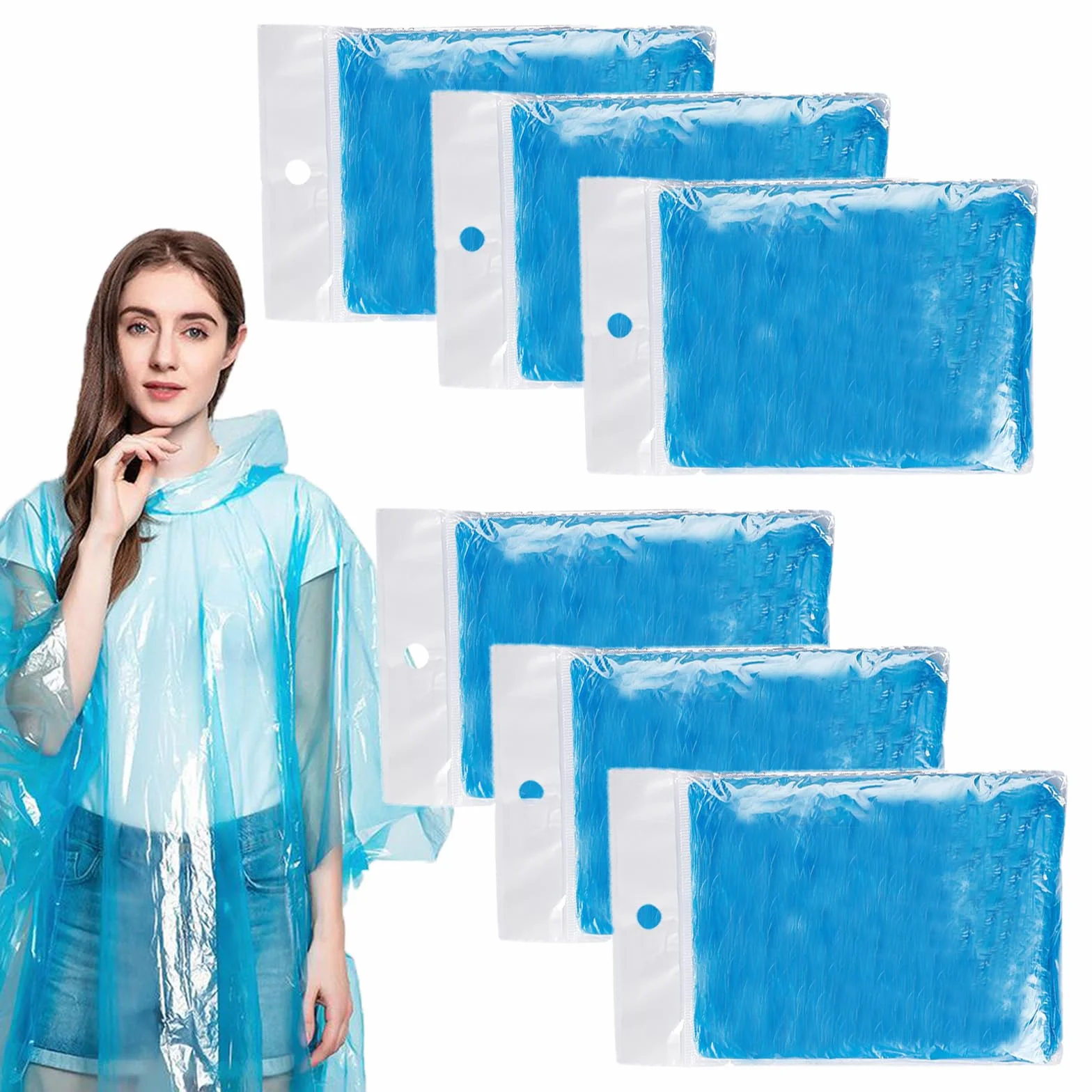 Poncho Impermeable Desechable con Capucha y Mangas, Chubasquero Plegable para Hombre Mujer, 6 Piezas