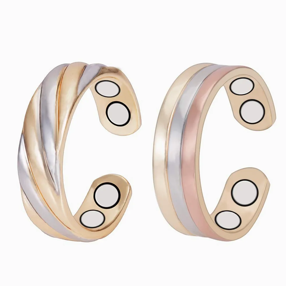 3 anillos magnéticos de cobre de tres tonos para mujer, regalo para mamá, esposa, joyería para mujer, tamaño ajustable, Cobre