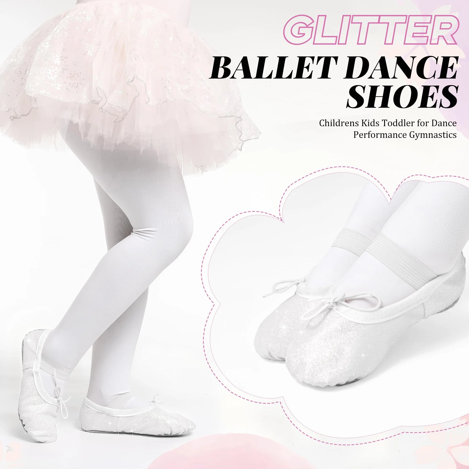 Zapatos de ballet para niñas con purpurina, piel y suela completa