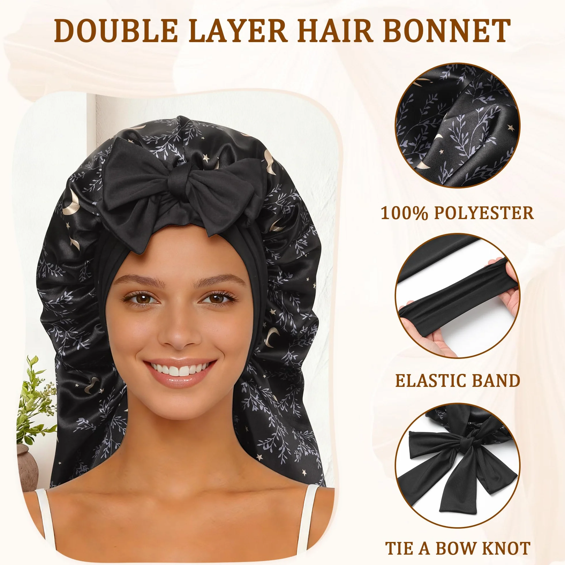 Gorro Largo de Satén Reversible de Doble Capa para Mujer Dormir con Banda