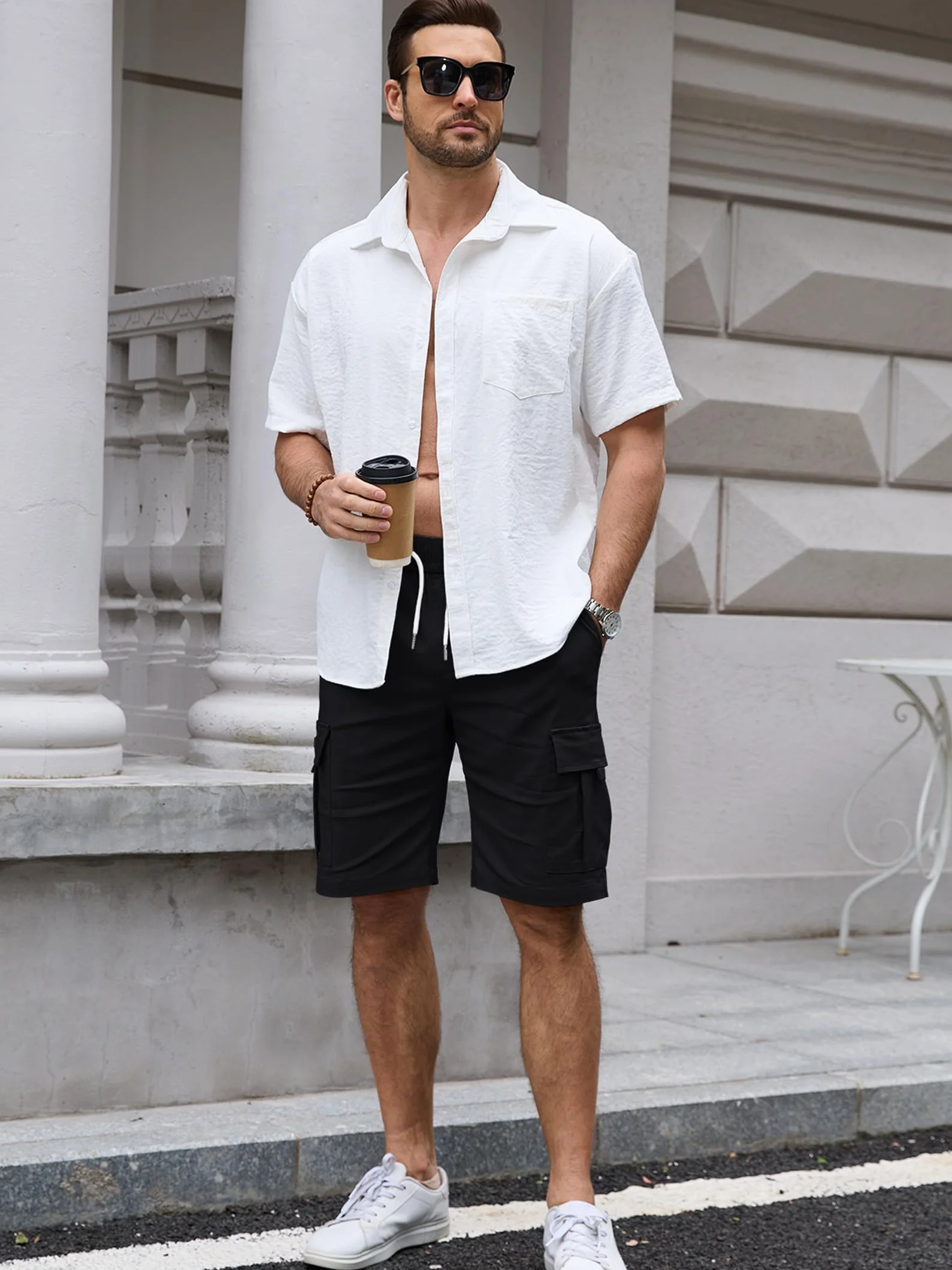 Tolaler Cargo Shorts Hombre Bermudas Verano Elásticos Bolsillos Múltiples Trabajo Playa