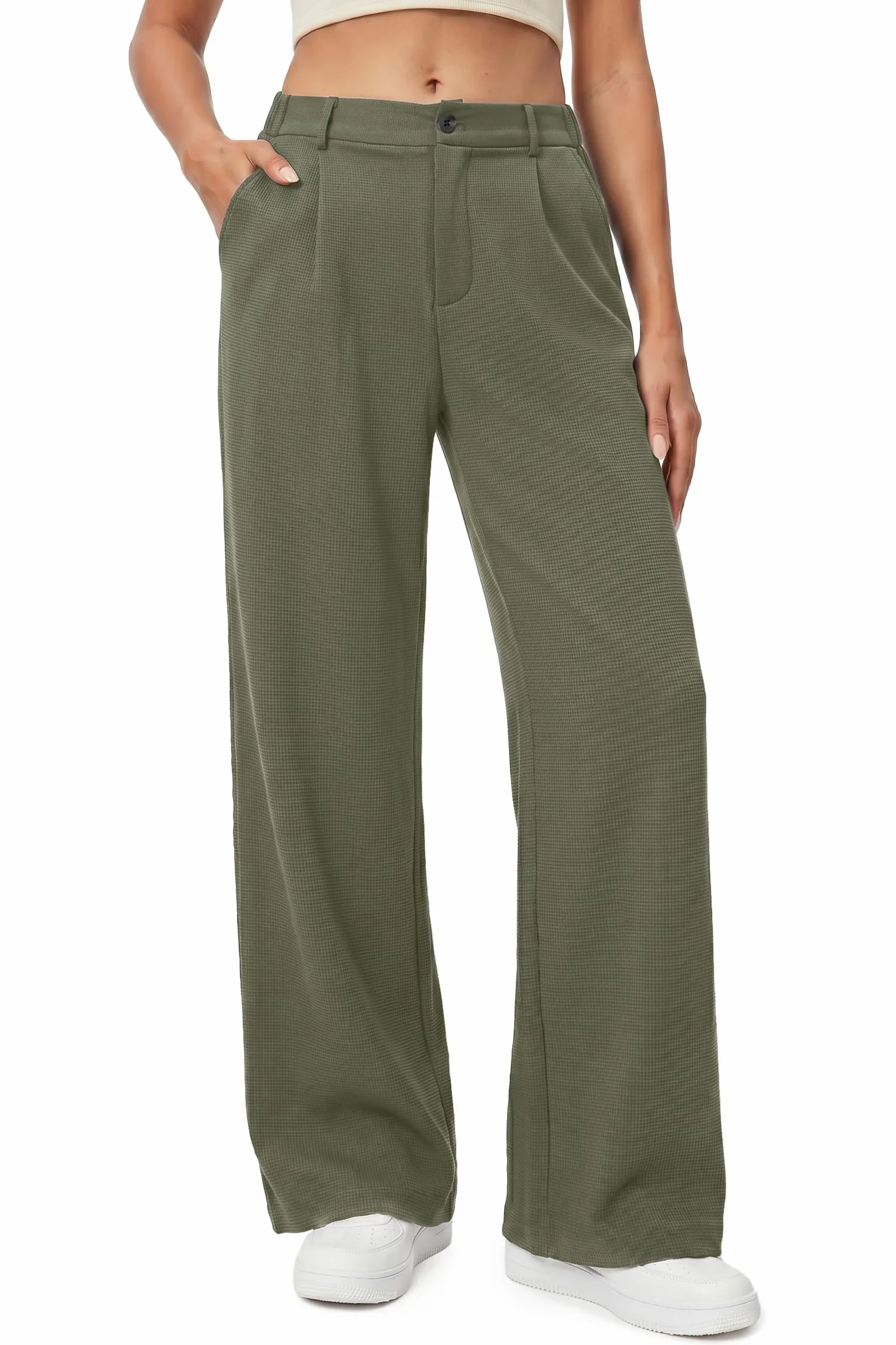 Enmain Pantalones Mujer Vestir Verano Cintura Alta Elástico Pierna Recta Ancha Antiarrugas Pantalon Palazzo Fluido Largo