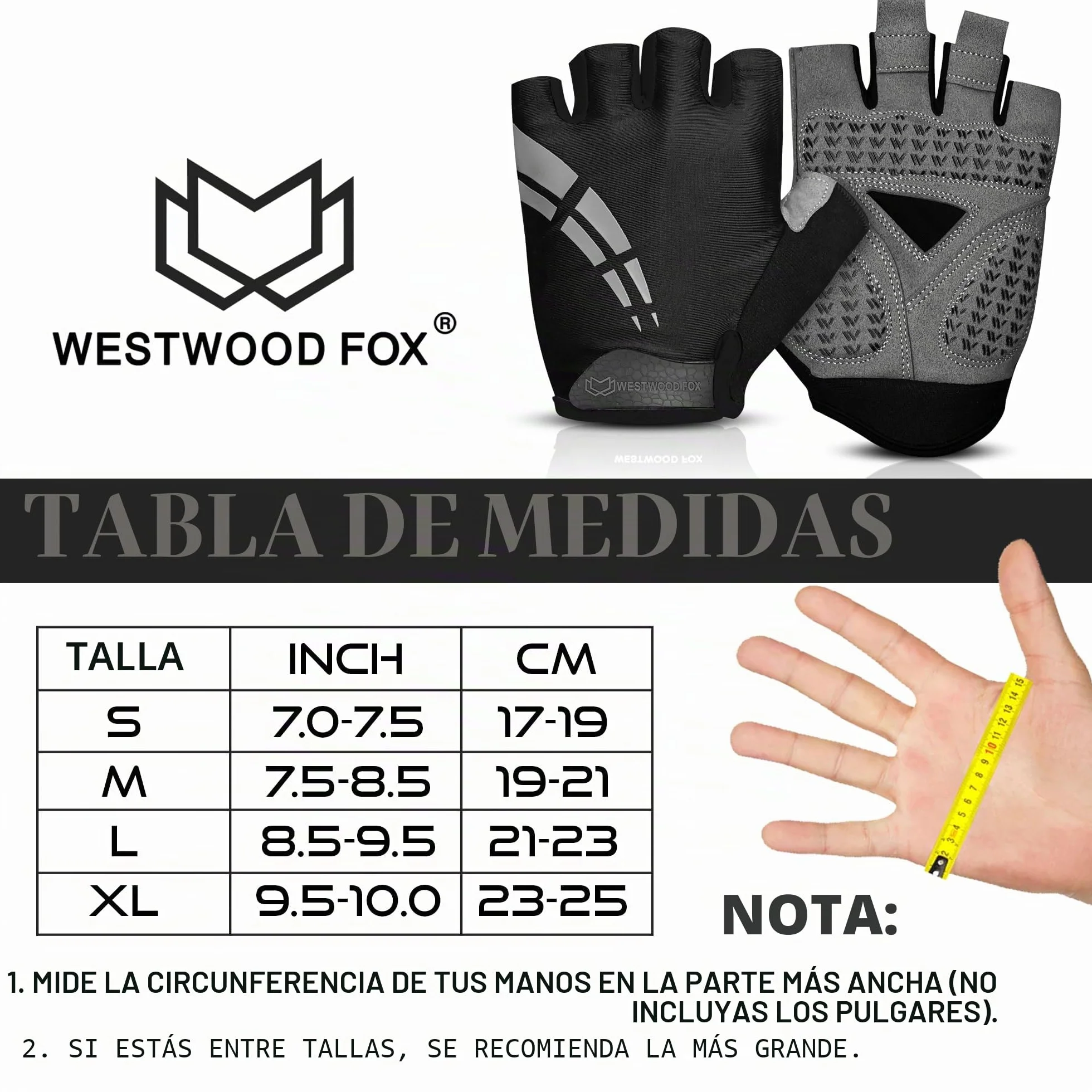 WESTWOOD FOX Guantes de Ciclismo Unisex con Acolchado de Gel Antideslizante Transpirables