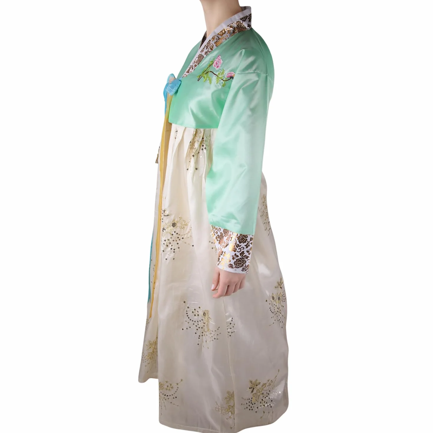 Hanbok tradicional coreano para mujer, vestido de manga larga con bordados florales