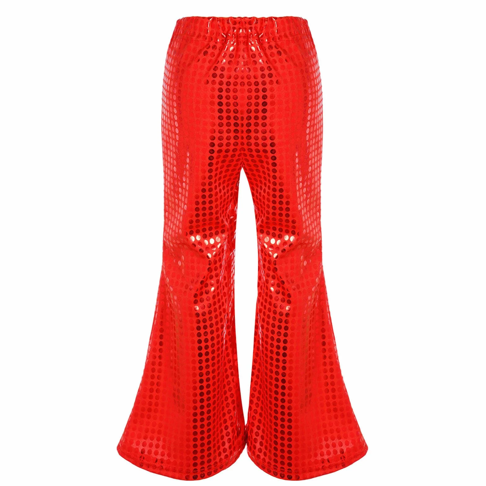 Pantalones Largos Acampanados Lentejuelas Niño Niña Cuero Metálico Brillante Danza Jazz Cintura Elástica