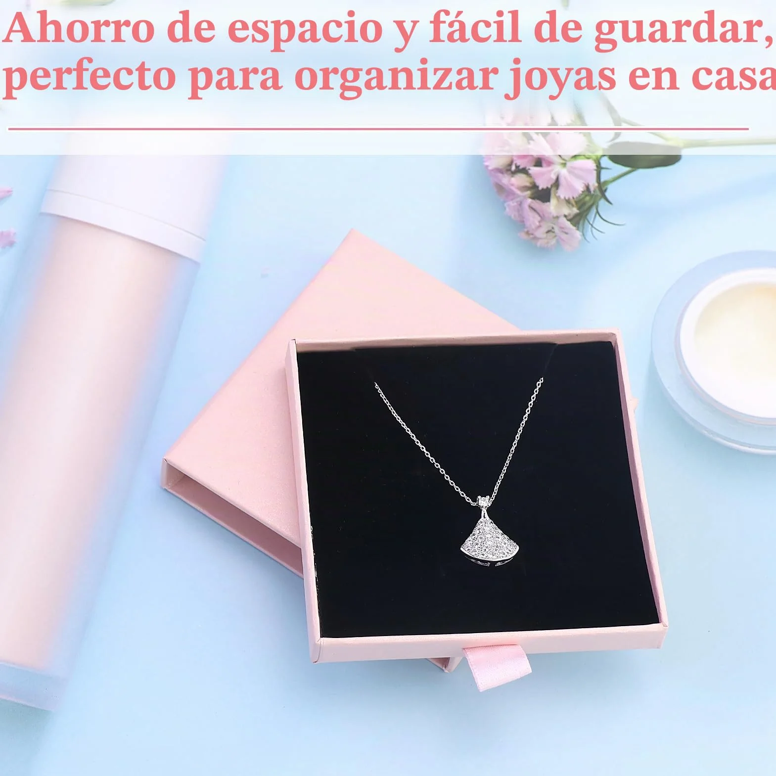 Caja de Regalo para Joyería Rosa con Bolsa de Terciopelo, Organizador de Collares, Pendientes y Anillos