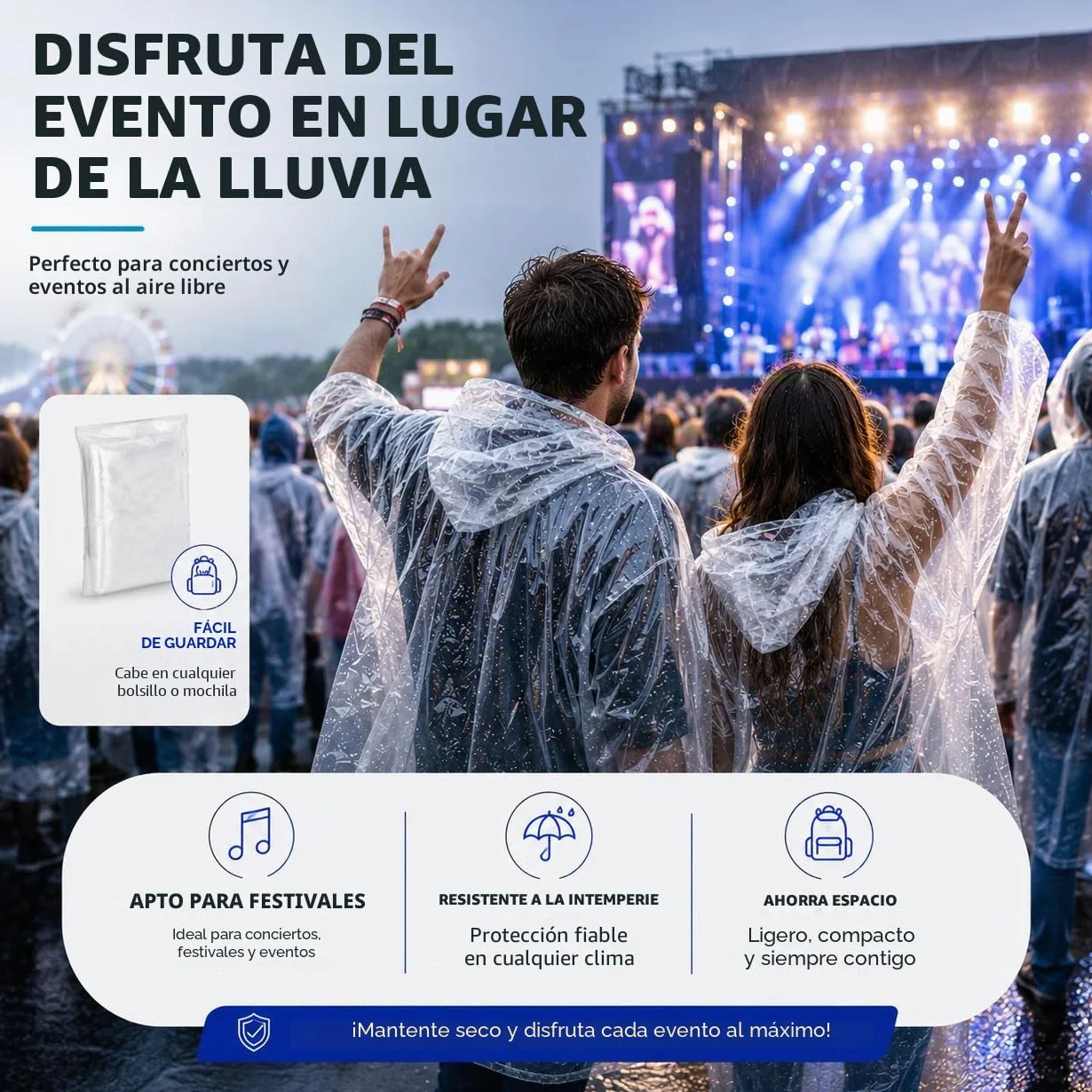 Travelfreund® Chubasquero Desechable Impermeable Transparente con Capucha Talla Única para Adultos