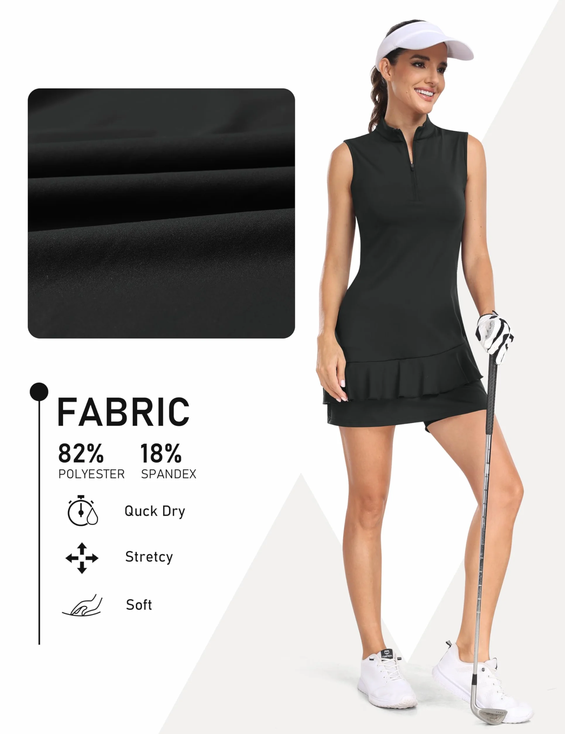 MoFiz Vestido Golf Tennis Mujer Sin Mangas Deportivo con Pantalones Cortos