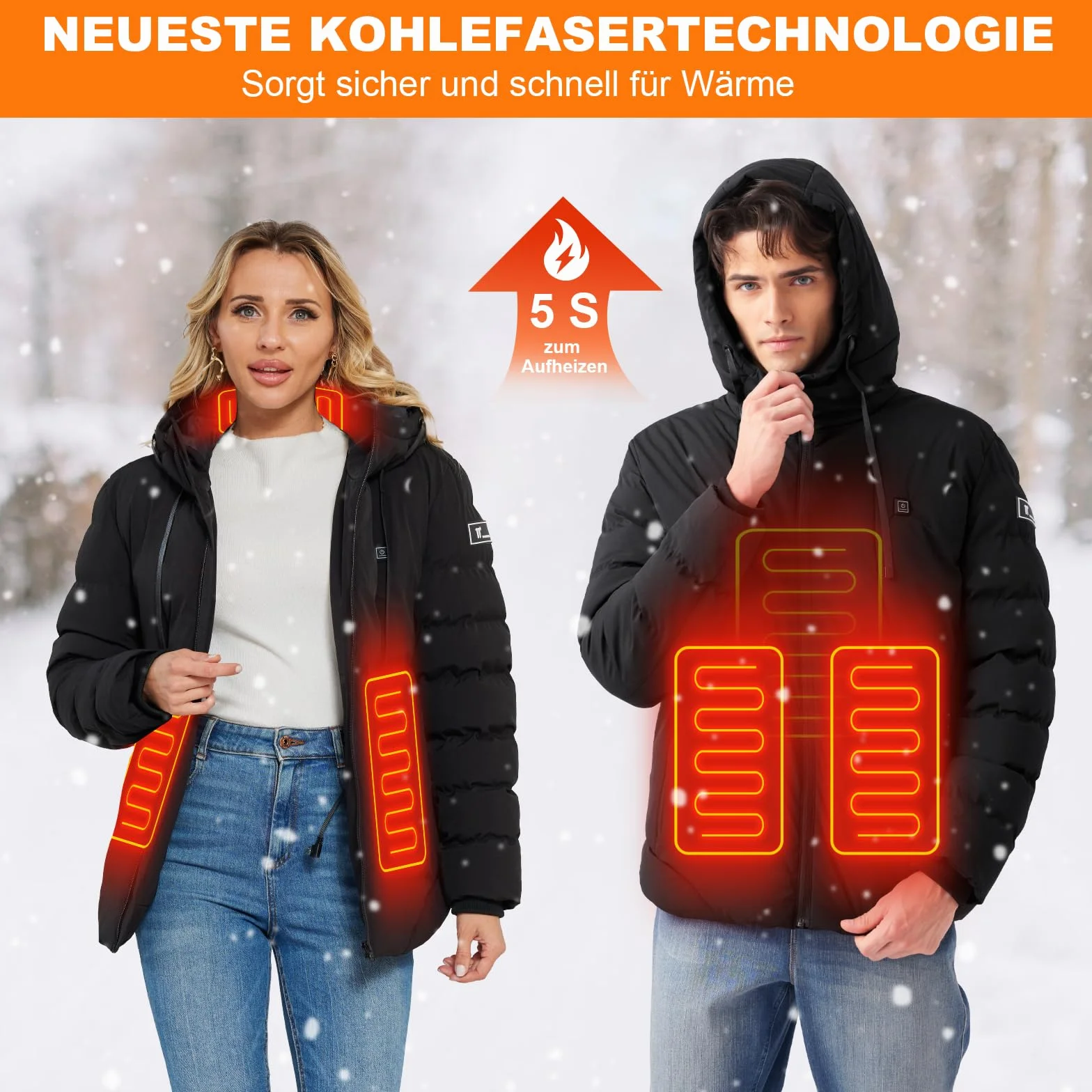 Chaqueta Calefactable con Capucha 3 Niveles de Calefacción Puerto USB Impermeable para Hombre Mujer Esquí Motocicleta