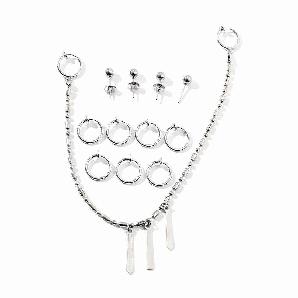 Miyamura Juego de cadena para oreja y labio 12 piercings decorativos falsos sin níquel