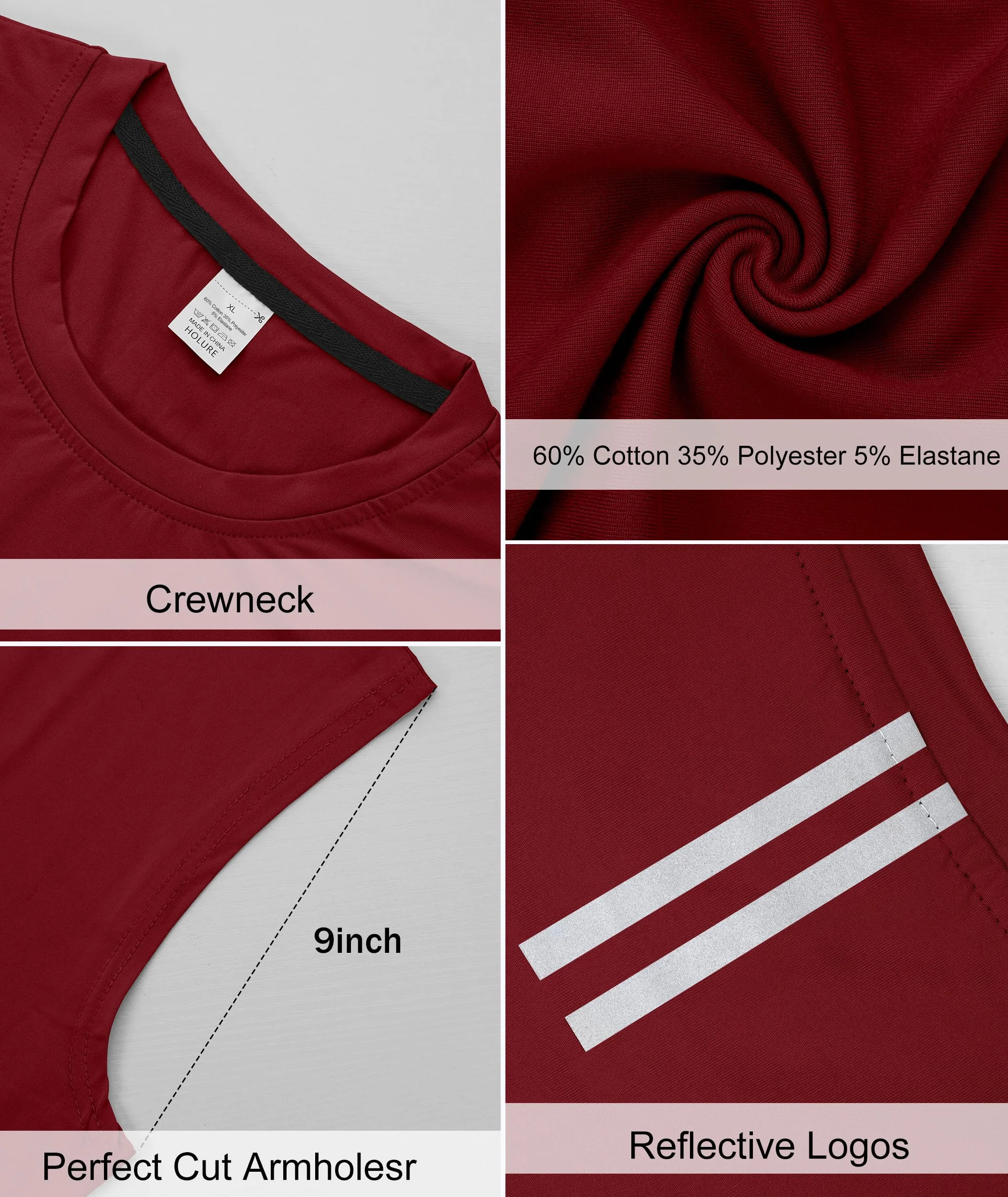 Holure Camisetas Interiores para Hombre, Camiseta Muscular Cuello Redondo, Pack de 3