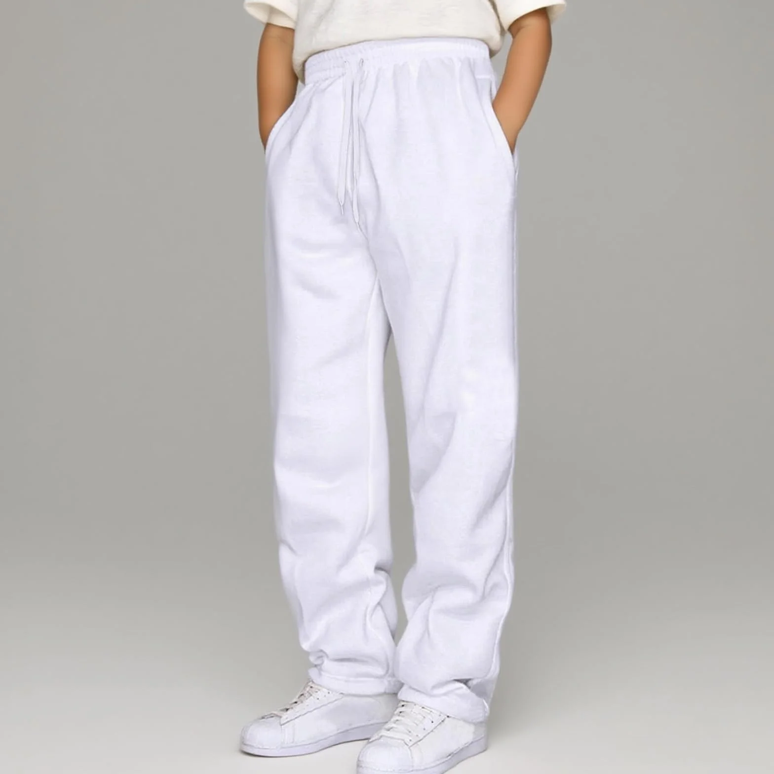 Pantalones para niño con cintura elástica y cordón, ajuste holgado, chándal con abertura para niños y adolescentes