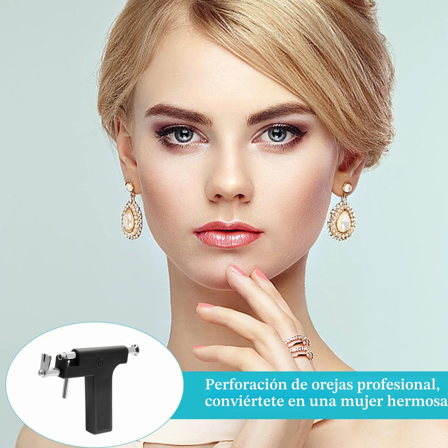 Pistola de Pendientes de Acero Inoxidable con 98 Perforadoras, 12 Pendientes, 20 Algodón Alcohol, Piercing para Labios Ombligo Nariz Cuerpo