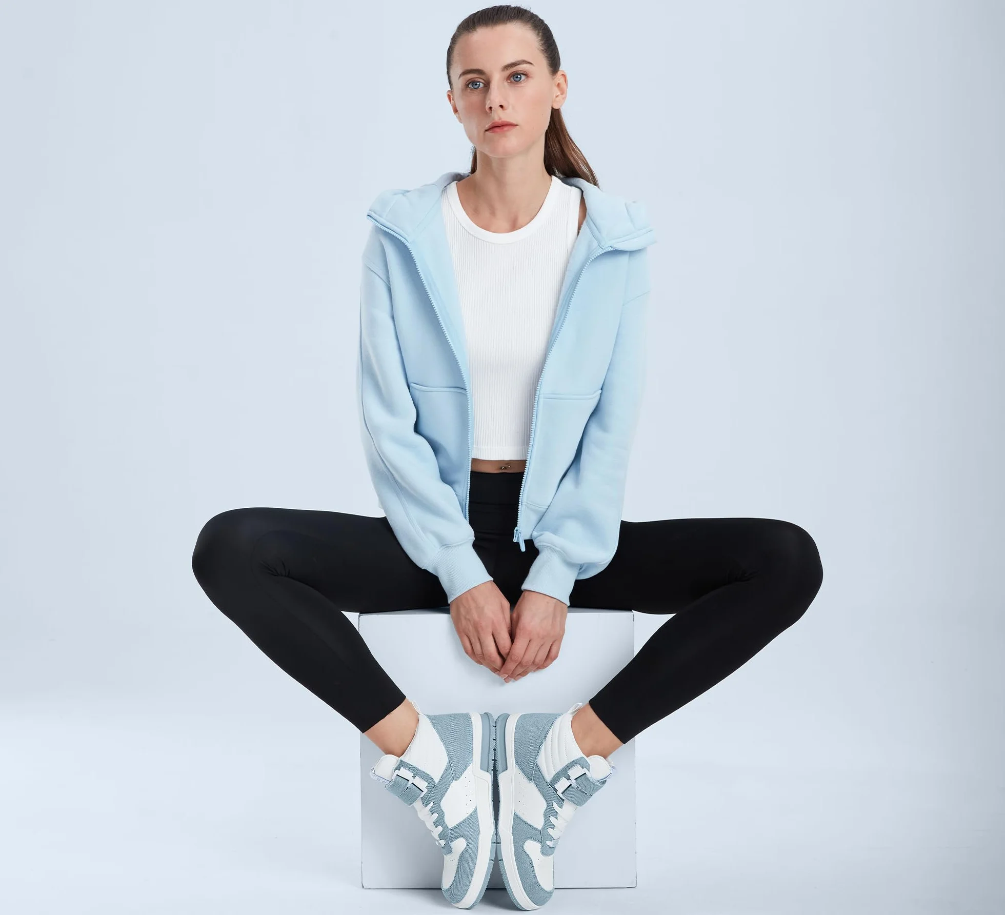 LUCKY STEP Zapatillas Deportivas de Moda para Mujer Botas de Baloncesto con Plataforma de Cierre autoadherente de Cuero Sintético