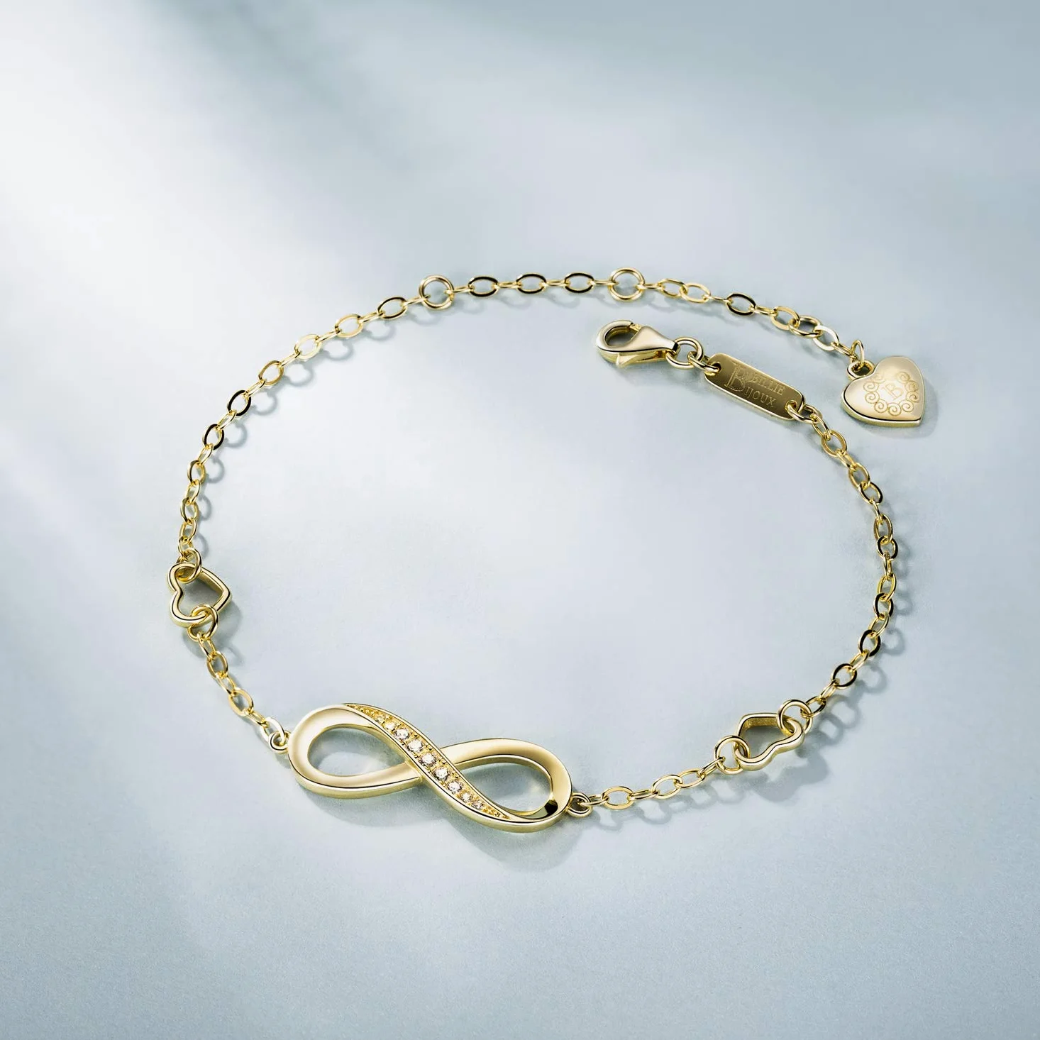 Billie Bijoux Pulsera de plata esterlina Mujer Símbolo Amor Infinito Brazalete de mujer ajustable regalo ideal el día de San Valentín (oro)