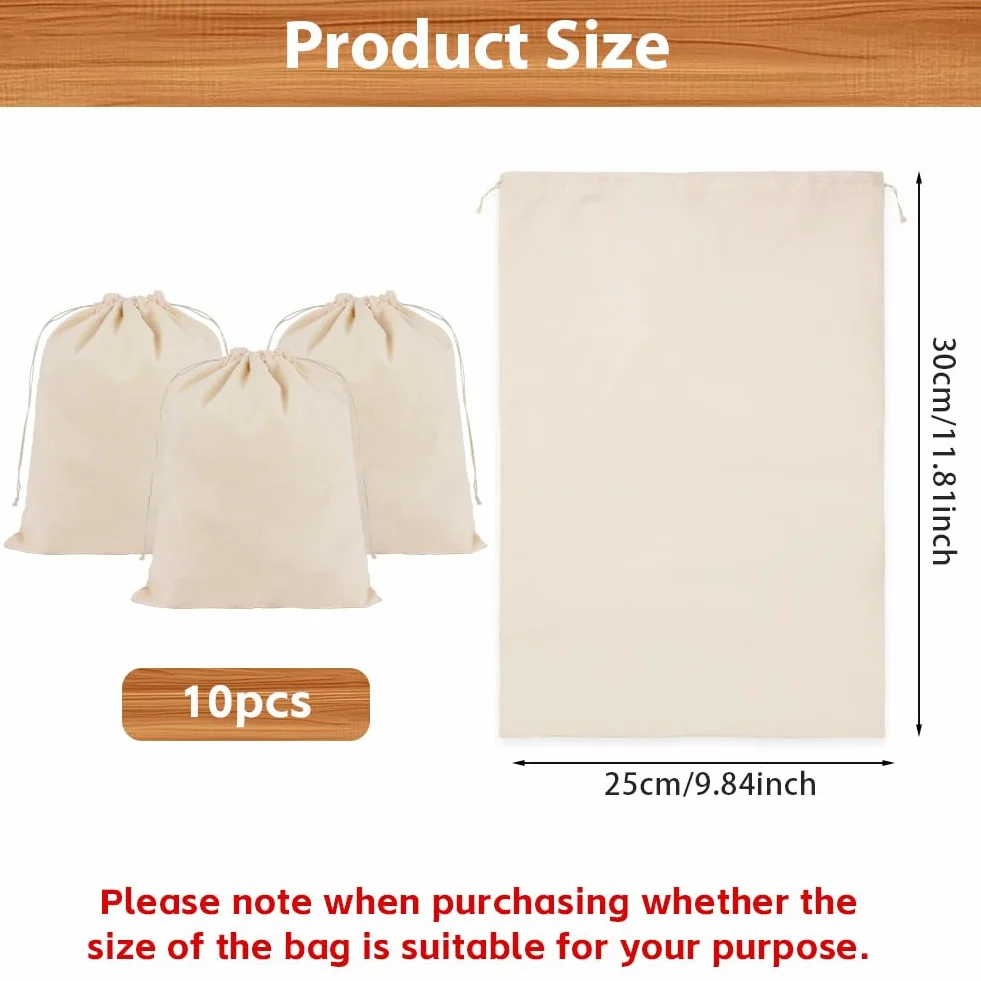 OFFCUP 10PCS 25x30cm Bolsas de Algodón, Bolsa con Cordón para Regalo, Bolsitas de Tela Reutilizable Pequeñas Para Regalos de Bodas Fiestas Cosméticos Joyas Navidad Cumpleaños DIY