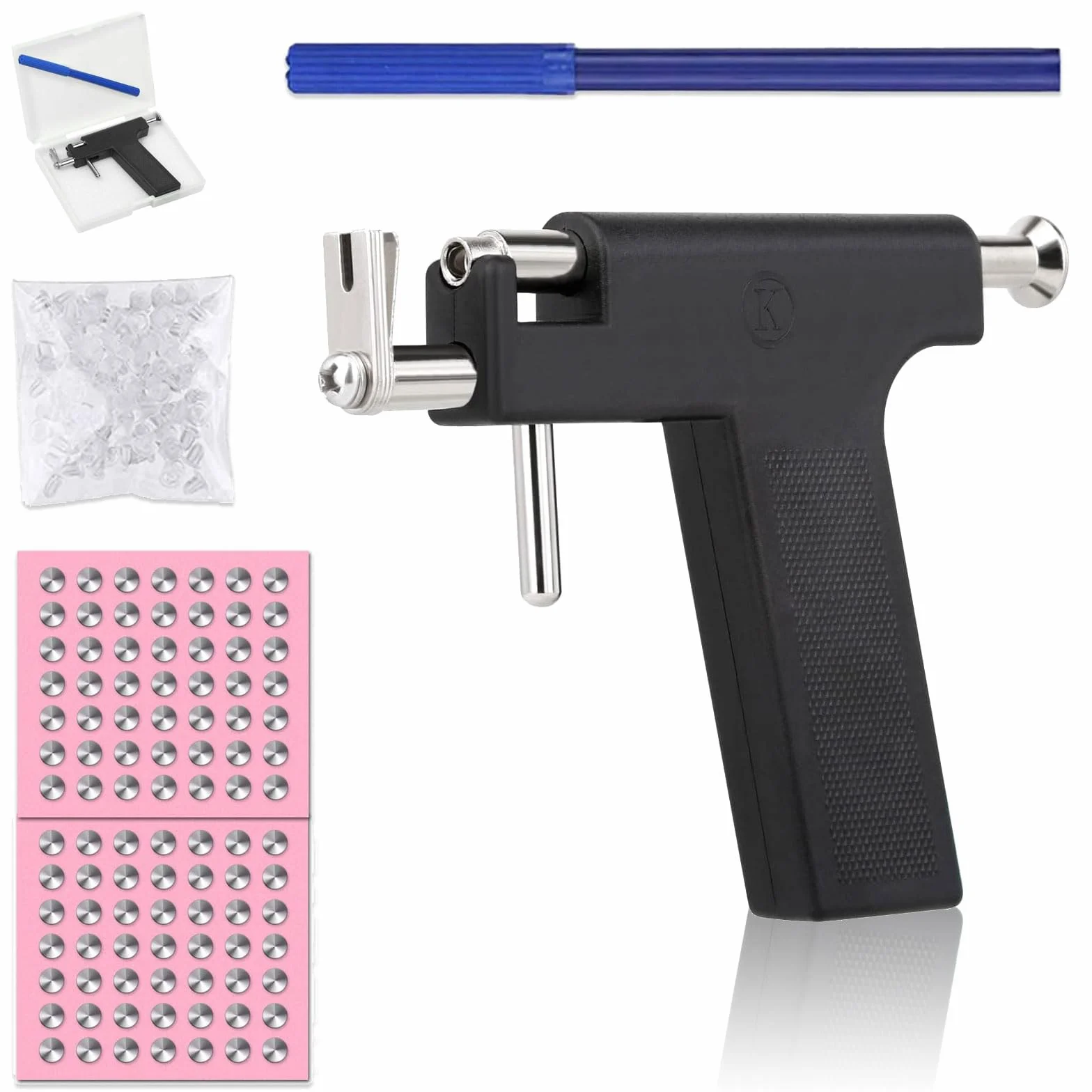 Kit de Pistola para Perforación de Orejas Profesional, 98 Pendientes, Negro