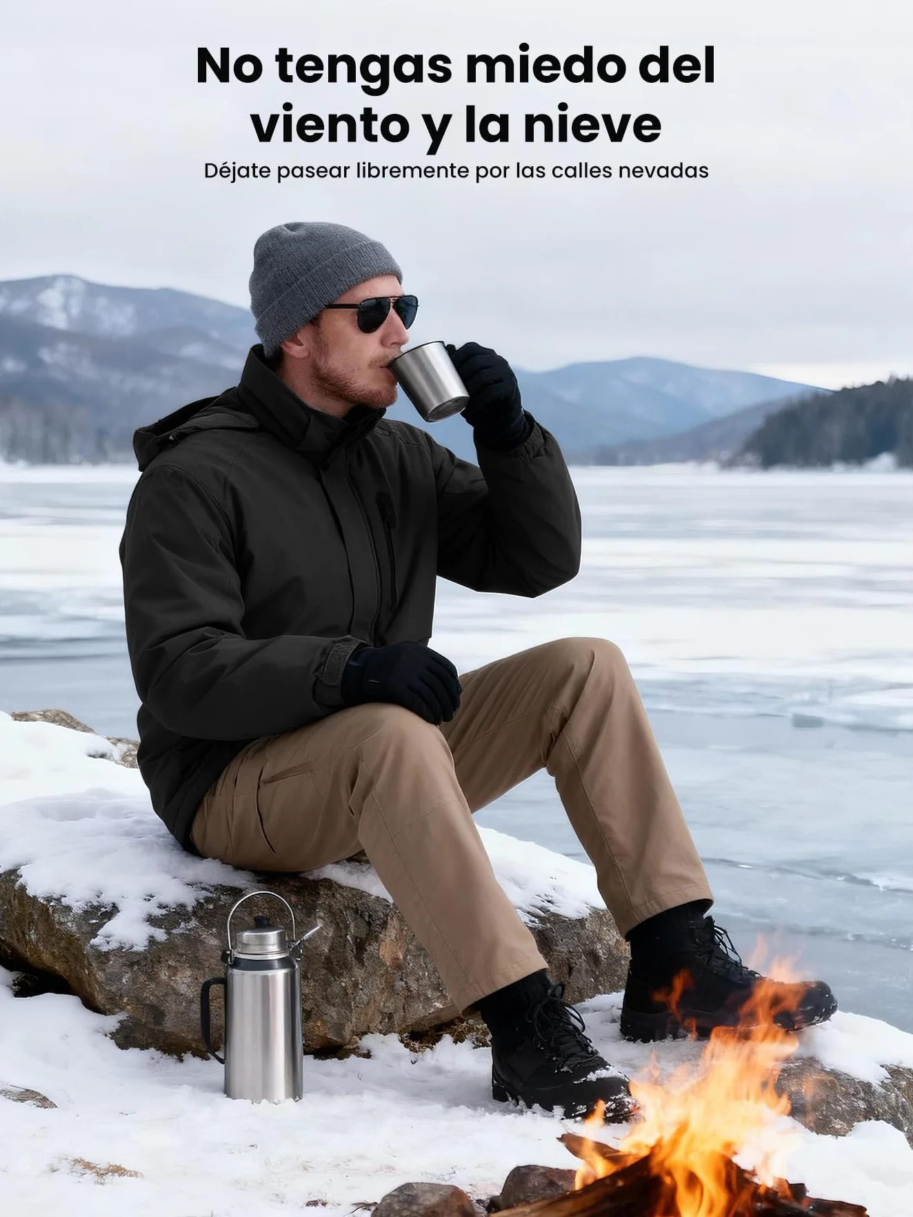 Chaqueta de invierno impermeable para hombre con forro polar y capucha extraíble