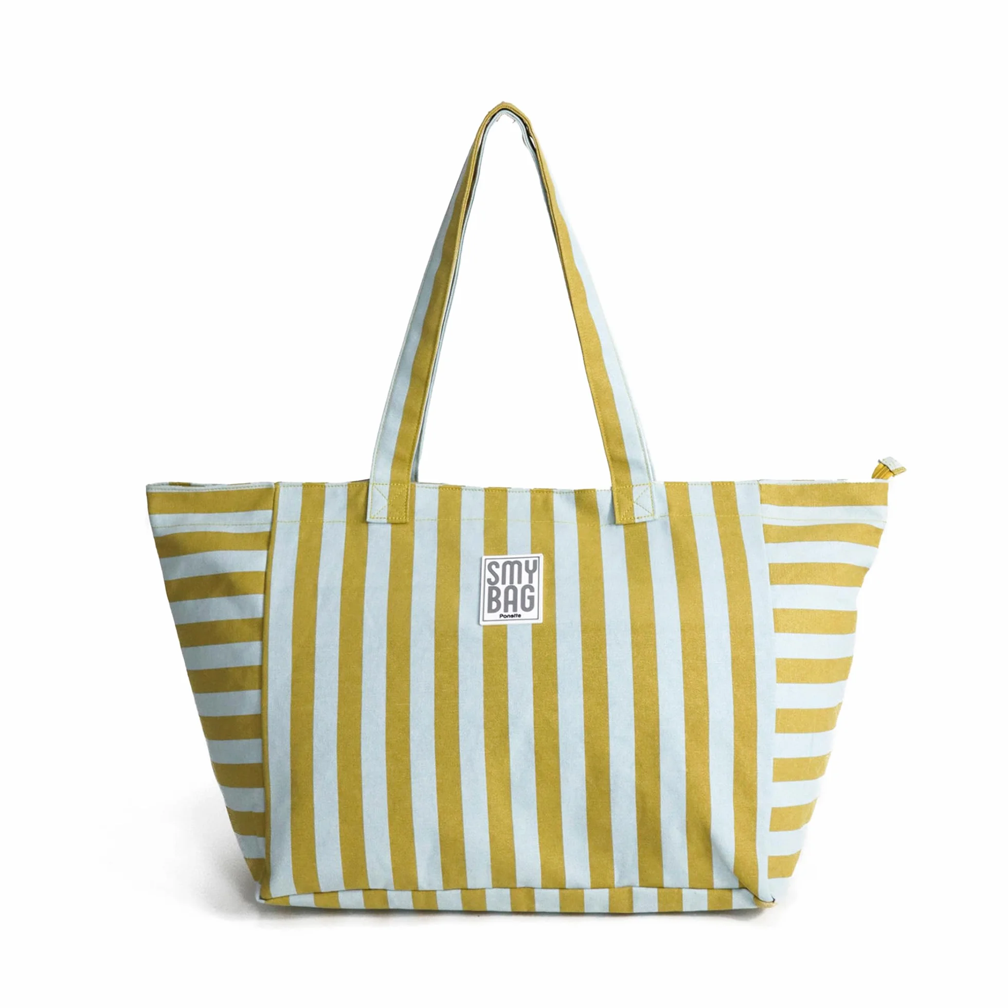 Bolsa de Playa Mujer Menorca Grande - Bolso Playa a Rayas con Cremallera - Shopper Verano Amplio y Resistente - 64x35x23,5 cm